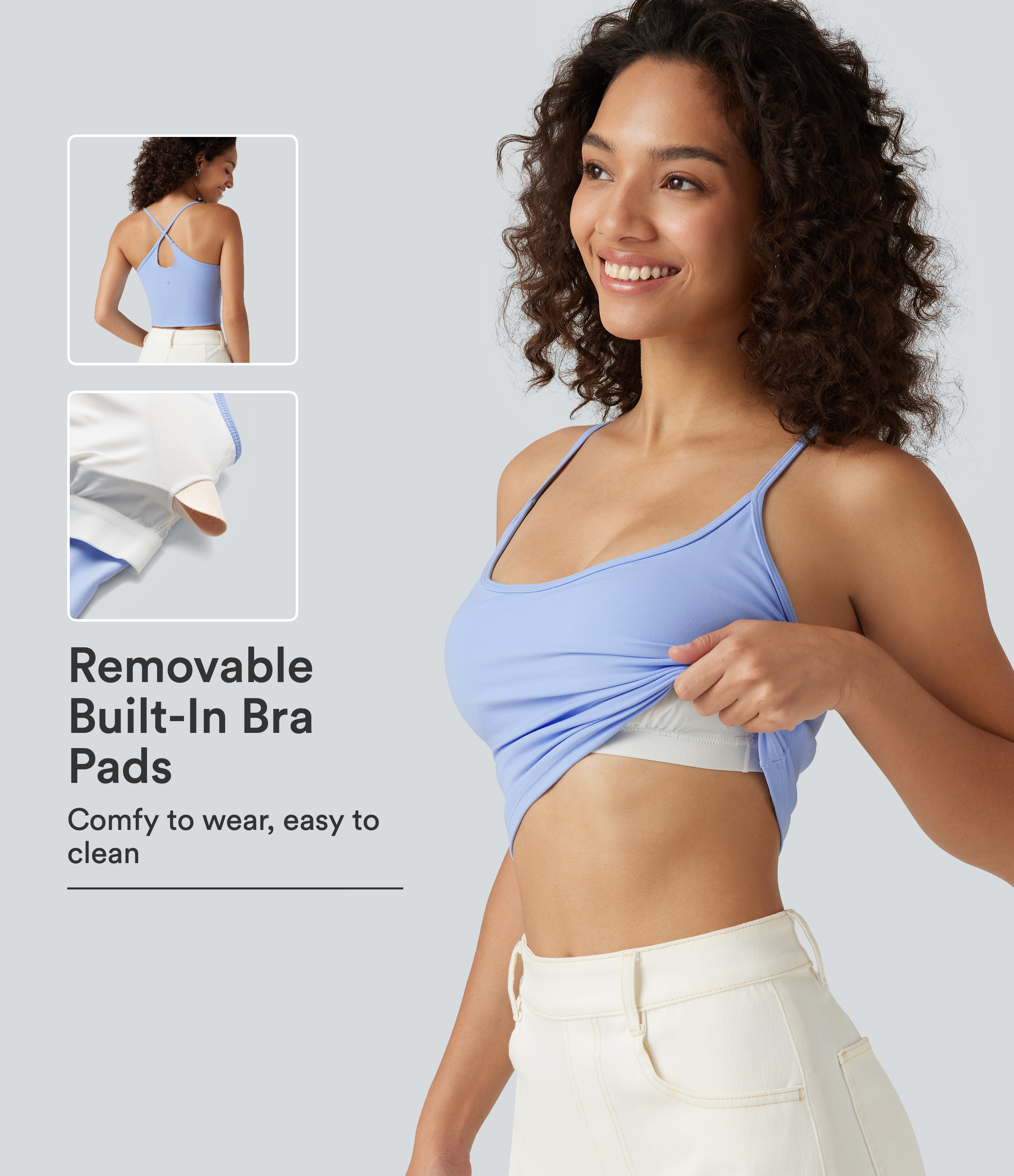 U Neck Crisscross Built-in Bra Cropped Casual Tank Top