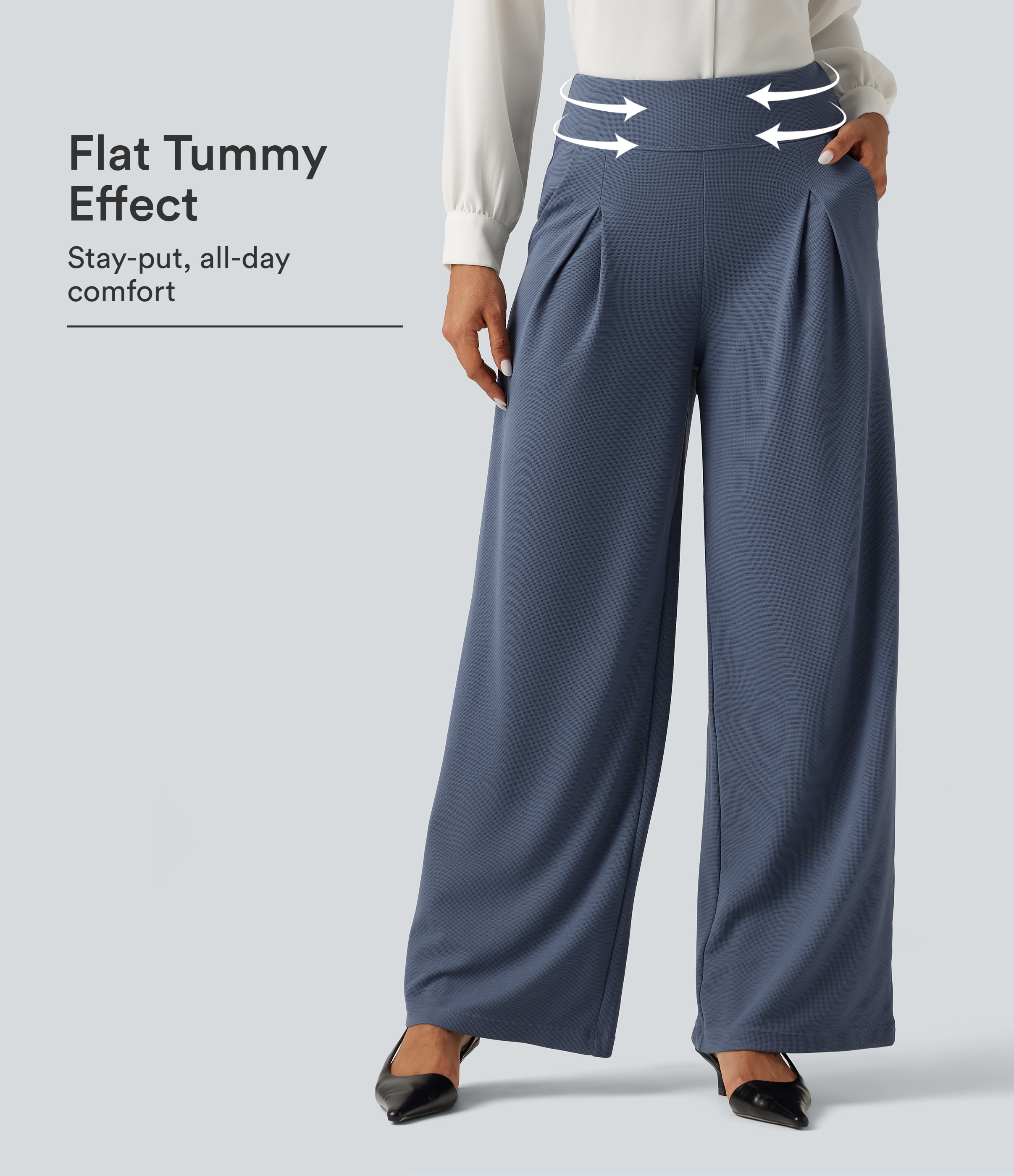 High Waisted Wide Leg Work Pants with Pockets
