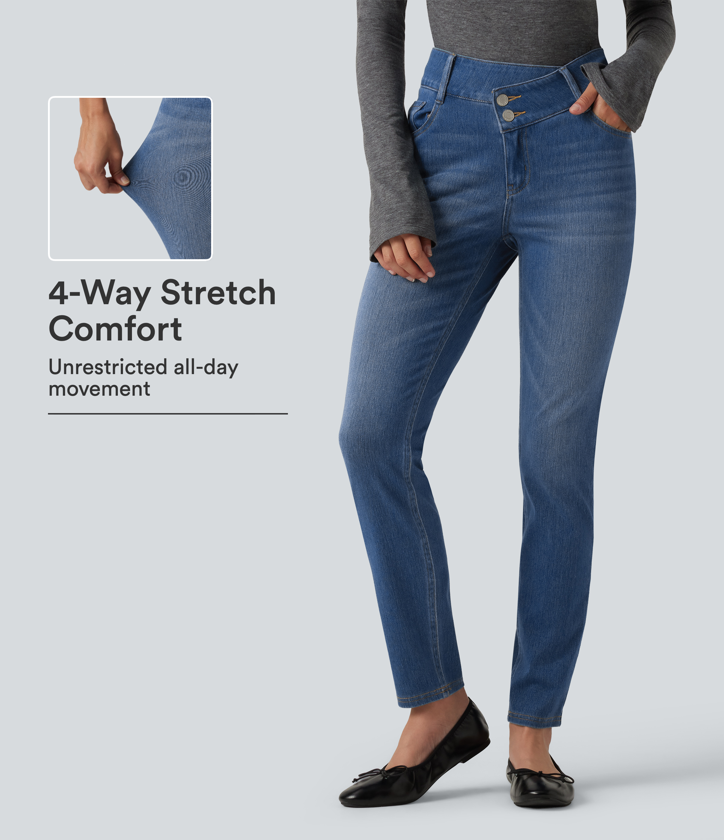 Halara Flex™ Mid Rise Asymmetric Casual Skinny Jeans with Pockets