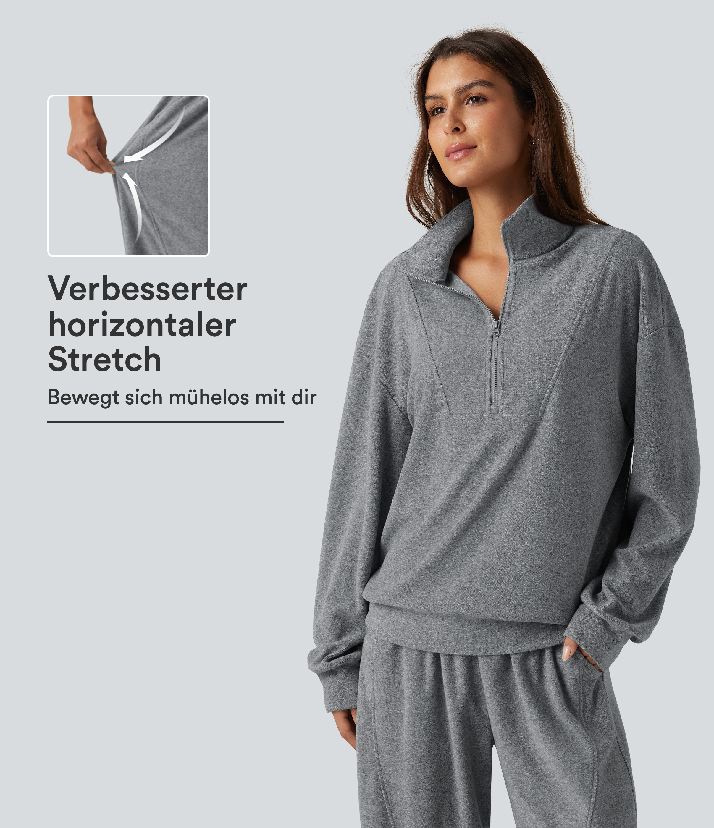 Mottled Grey Lässiges Sweatshirt mit Stehkragen und langen Ärmeln / 1
