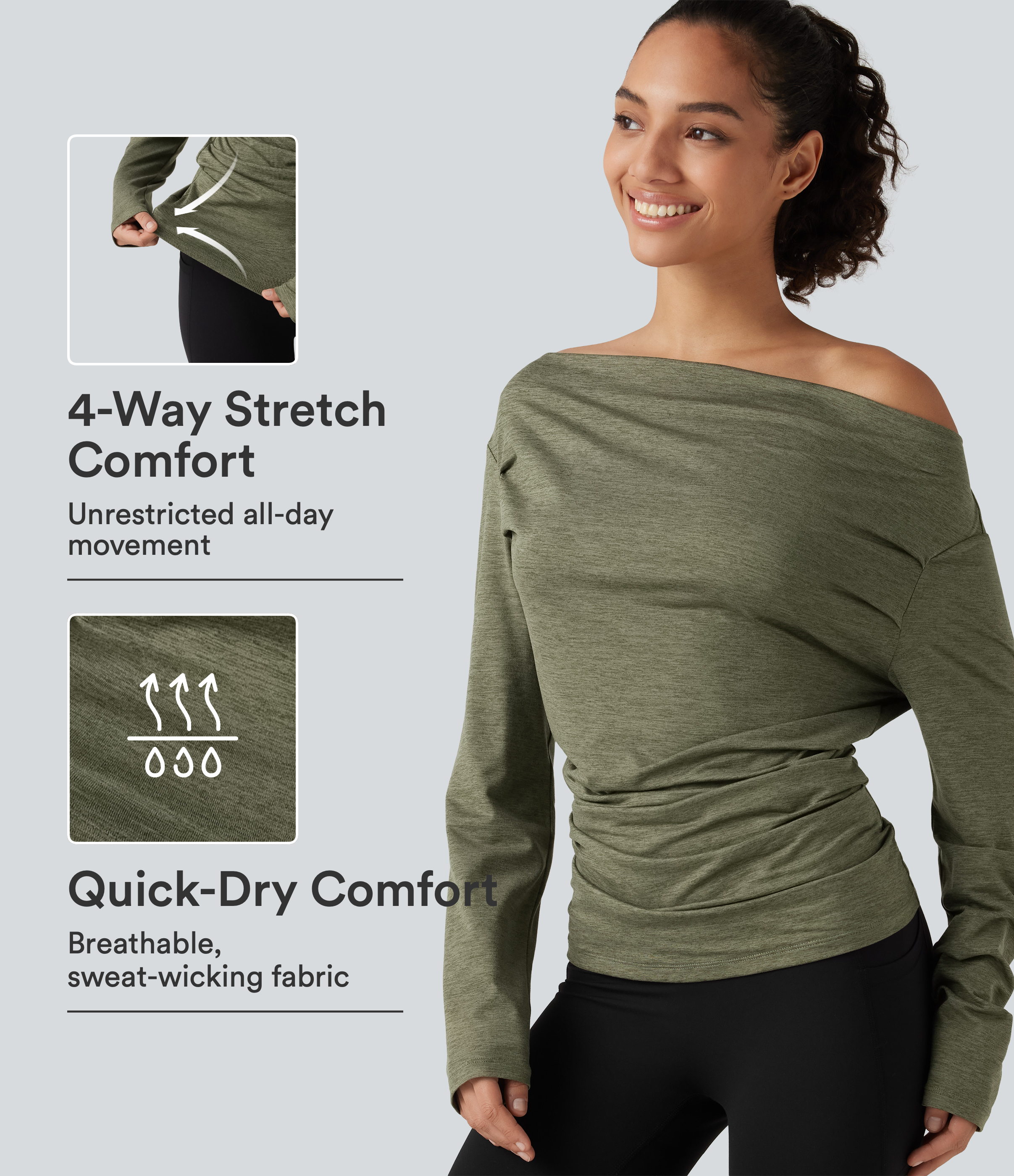 Off Shoulder Long Sleeve Yoga Sports Top