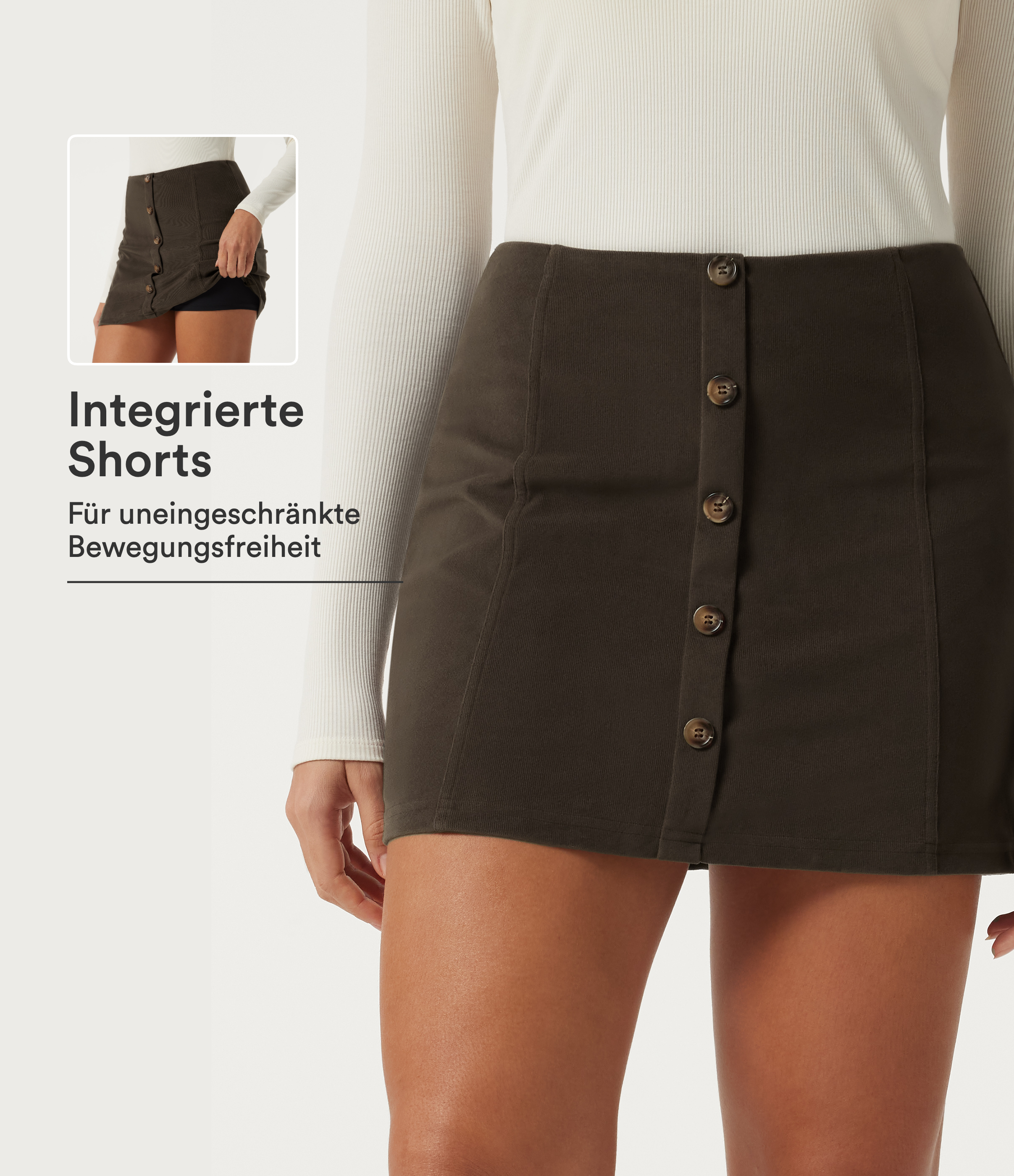 Lässiger 2-in-1 Minirock aus Cord mit hohem Bund