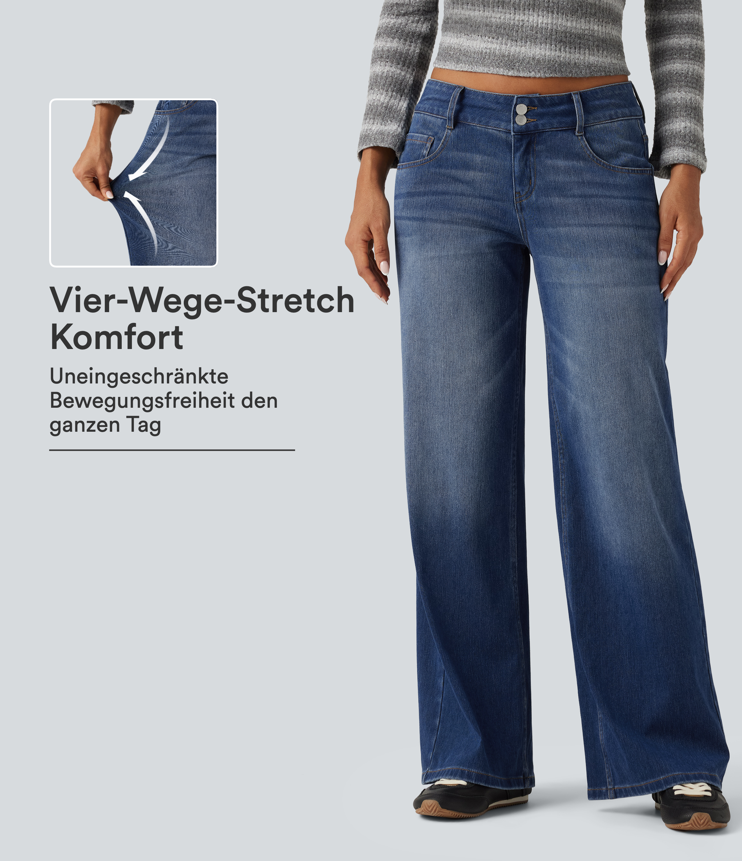 Halara Flex™ - Lässige Jeans mit niedrigem Bund, mehreren Taschen und weitem Bein