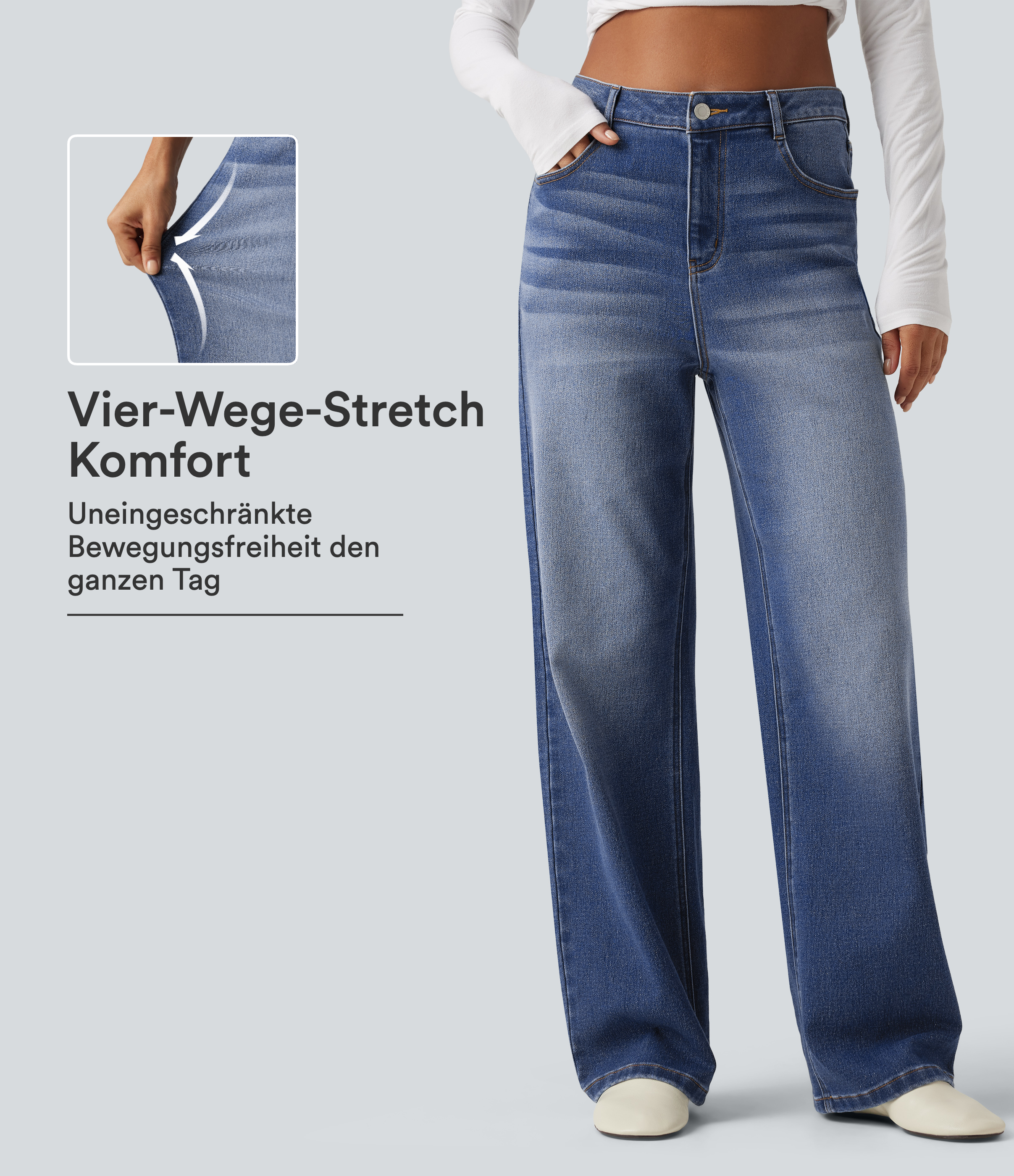 Lässige Jeans mit hohem Bund, mehreren Taschen und geradem Bein