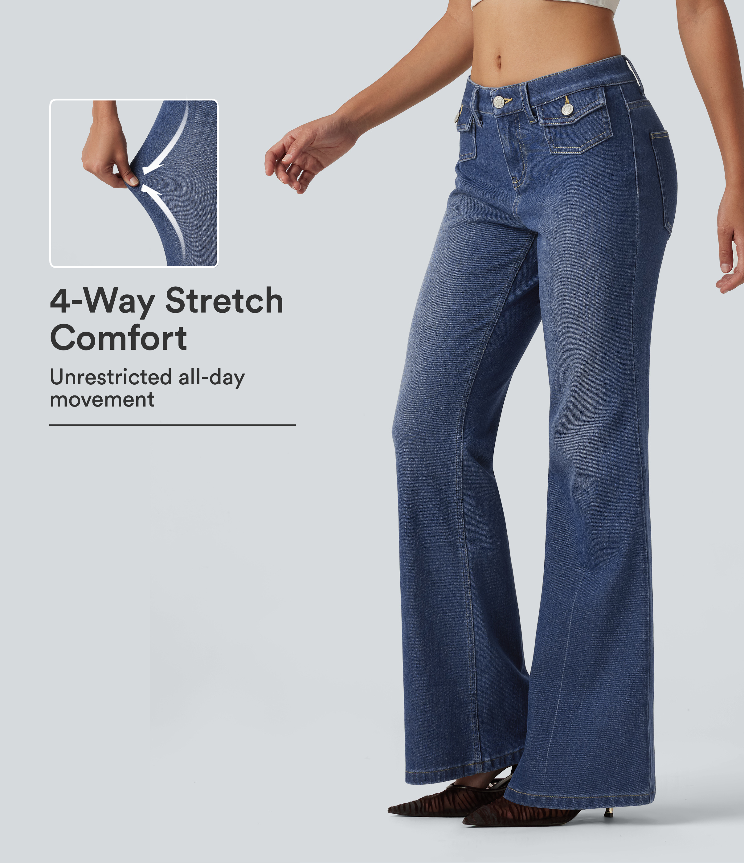 Tide Blue Denim Halara Flex™ Low Rise Flare Casual Jeans with Pockets / 1