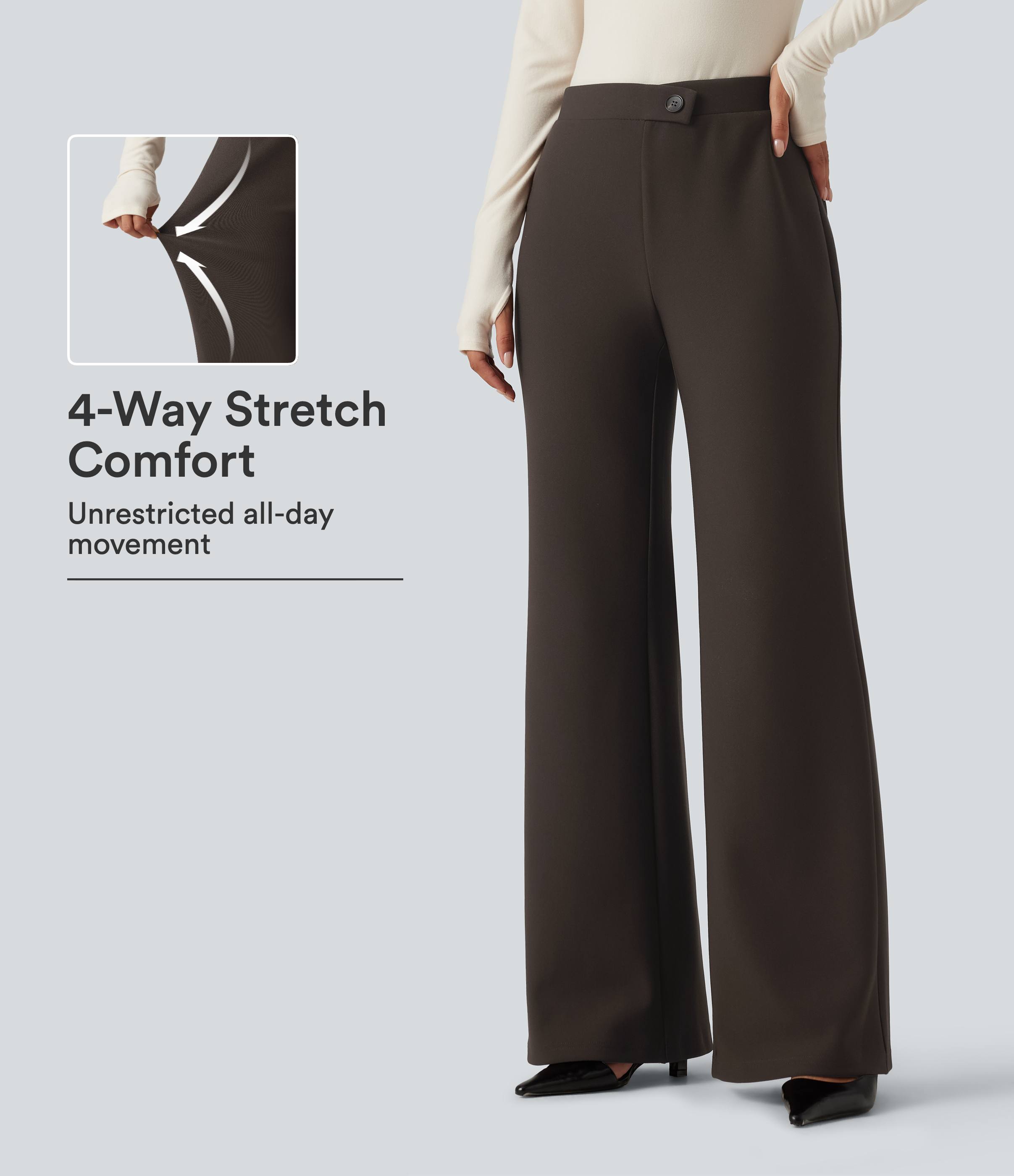 High Waisted Crossover Flare Work Pants
