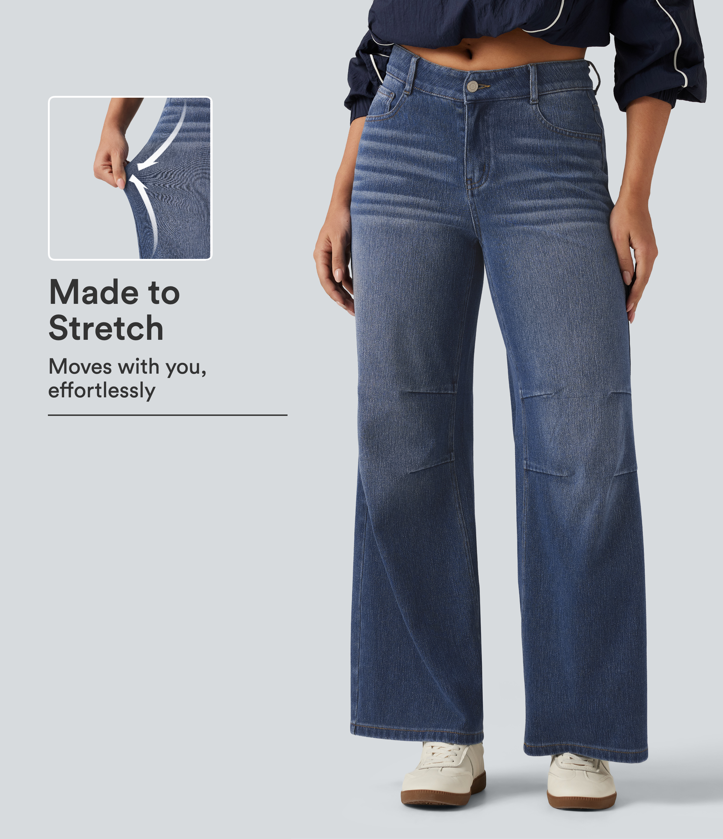 Halara Flex™ High Waisted V Shaped Wide Leg Casual Jeans with Pockets