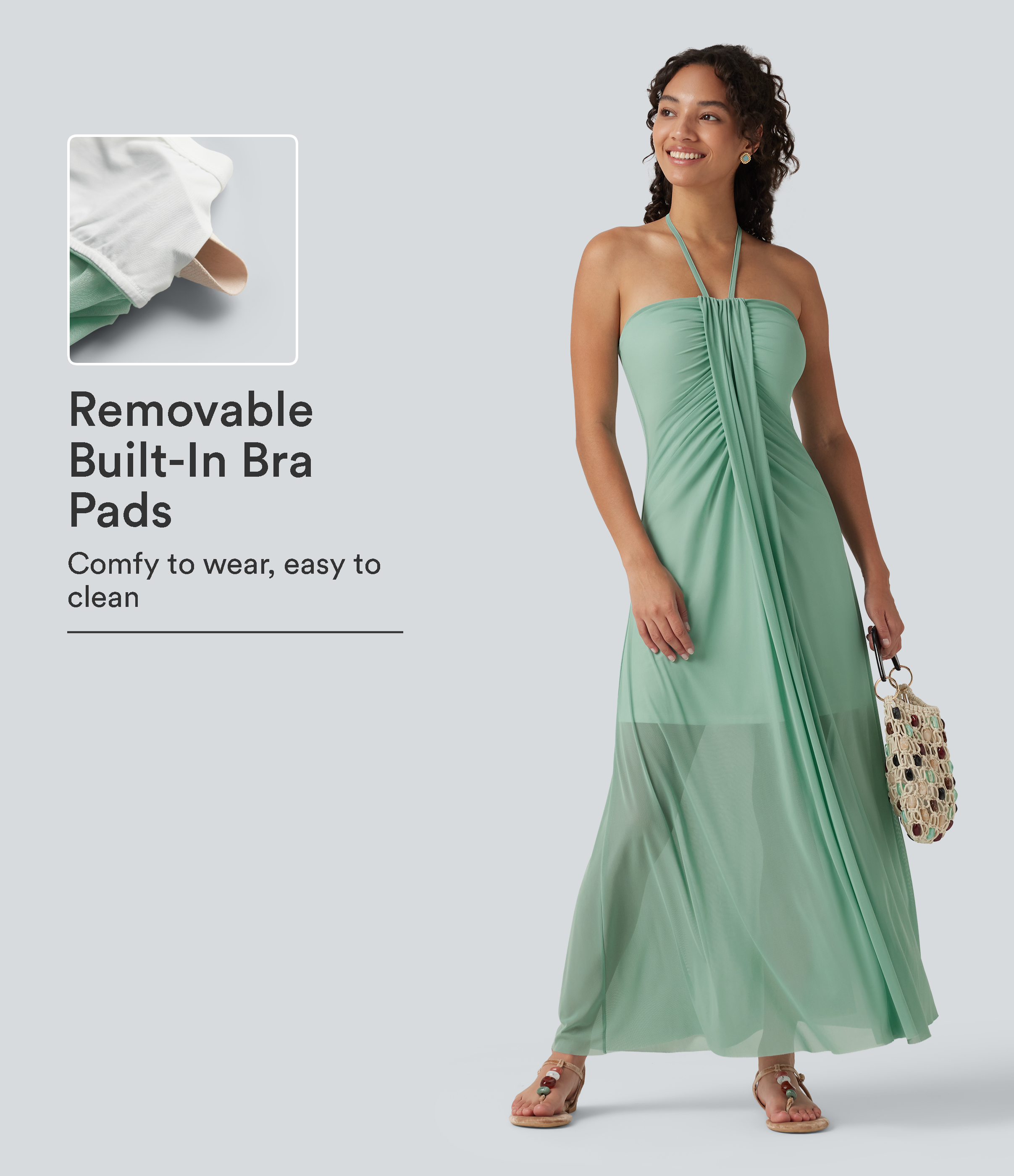 Halter Tie Back Built-in Bra Maxi Resort Dress