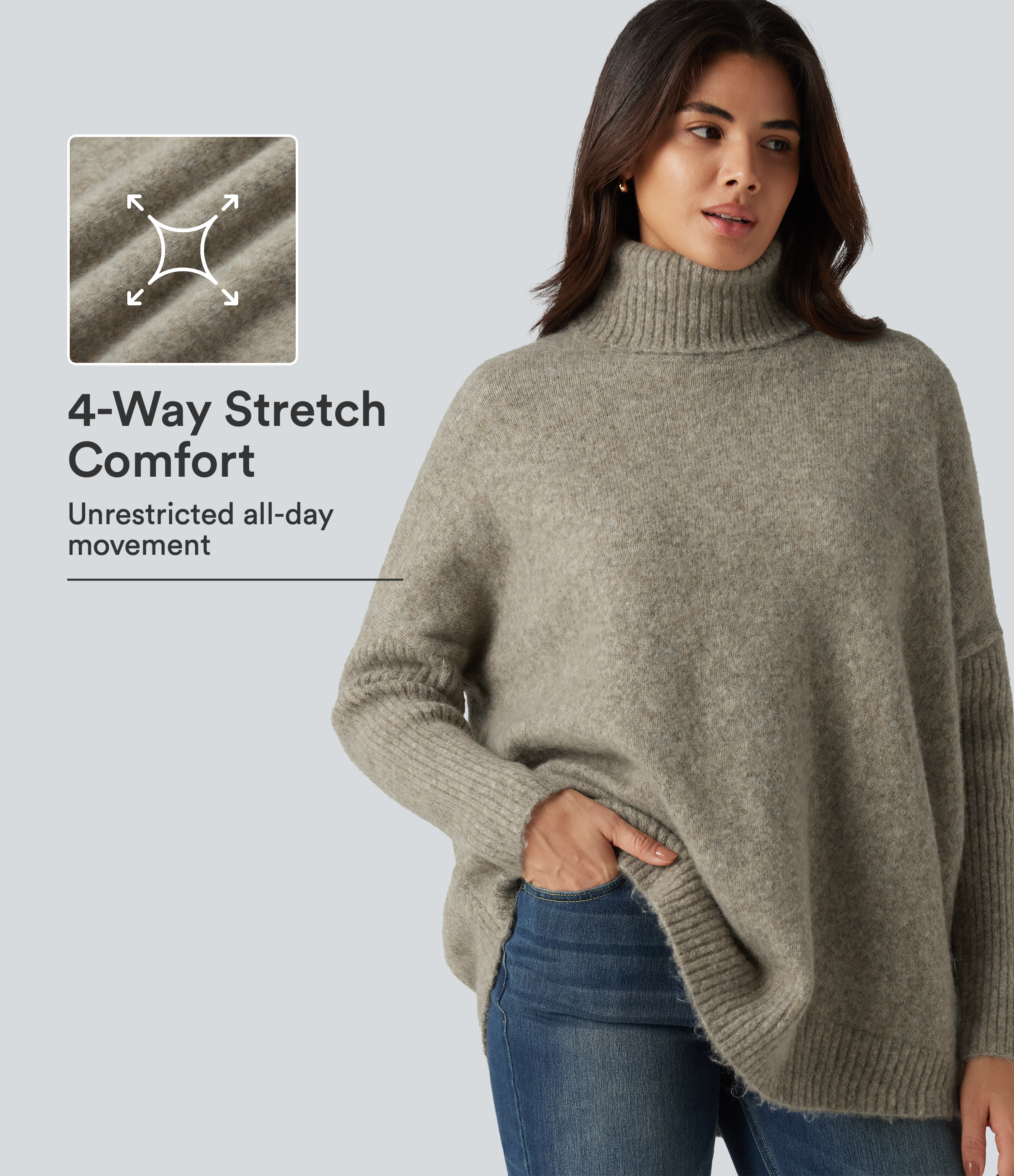 High Neck Long Sleeve Oversized Casual Sweater