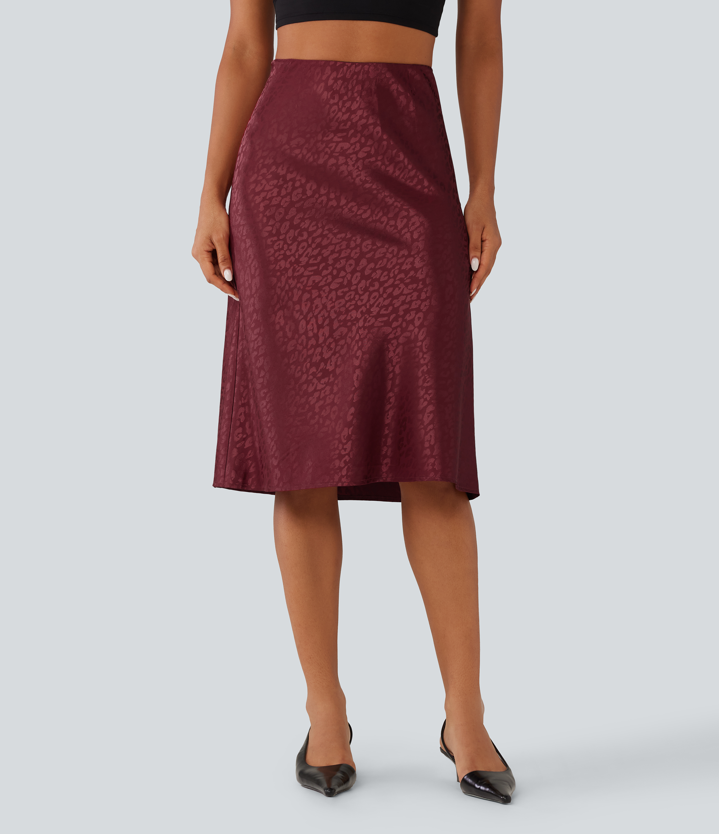 High Waisted Leopard Print Satin Casual Midi Mermaid Skirt