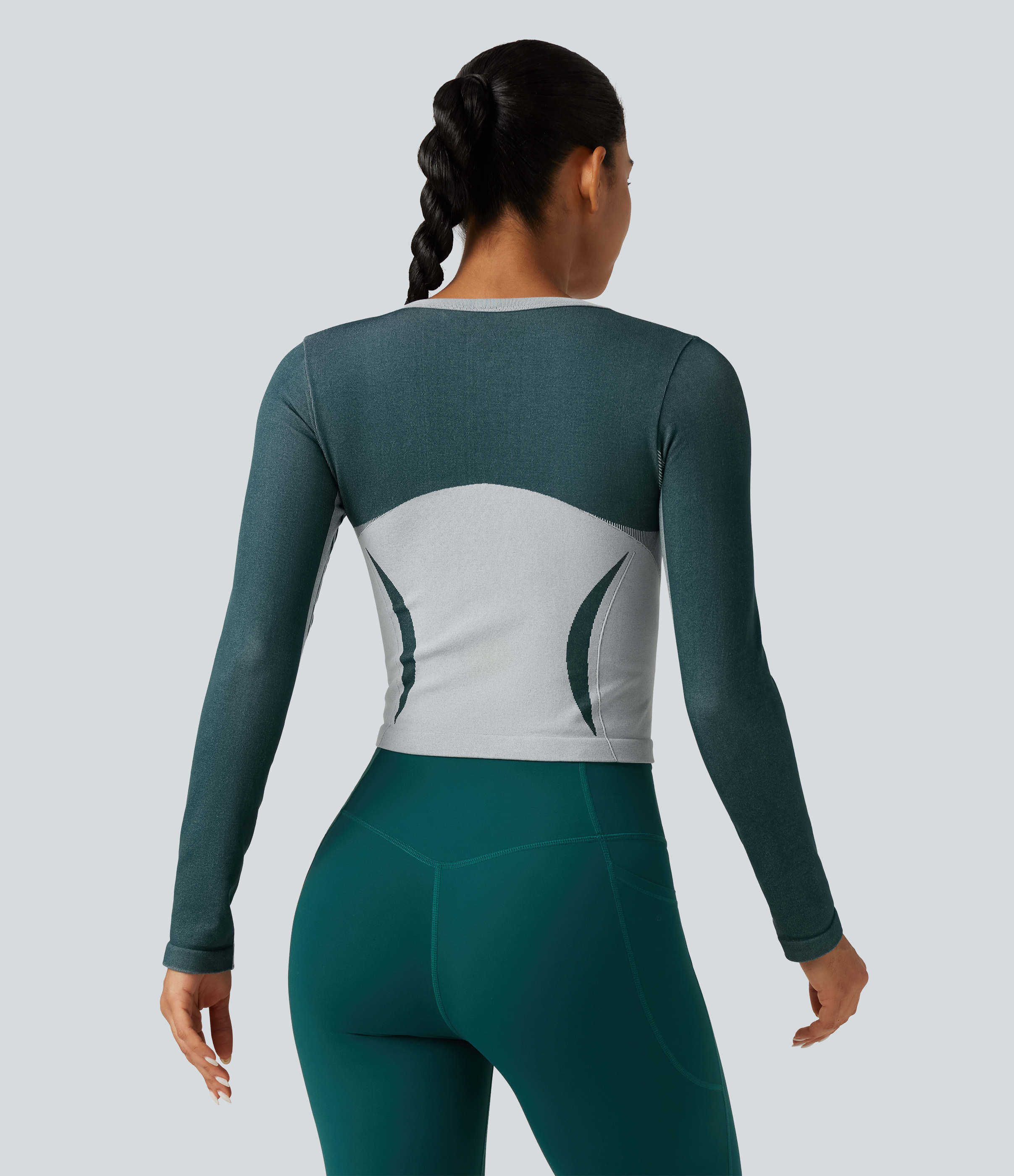 Ink Green OneForm Seamless Flow — haut de running sans coutures, effet color block, col rond, manches longues / 2