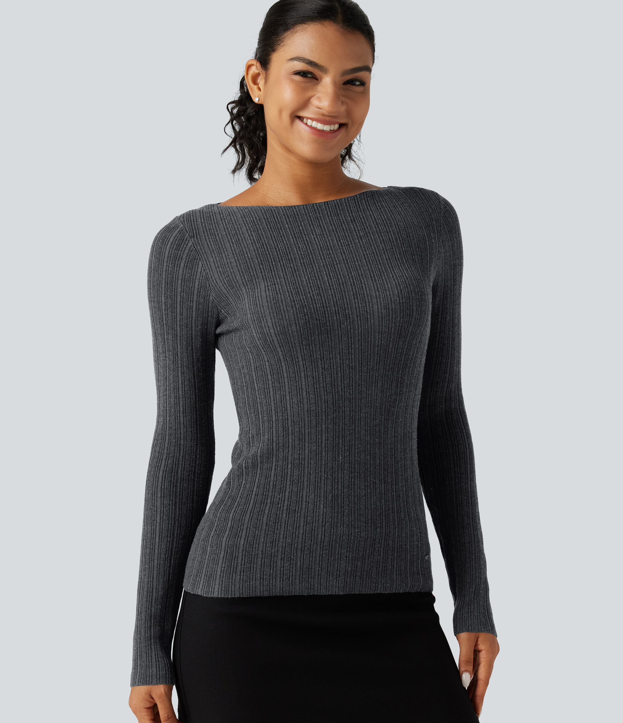 Boat Neck Long Sleeve Casual Sweater