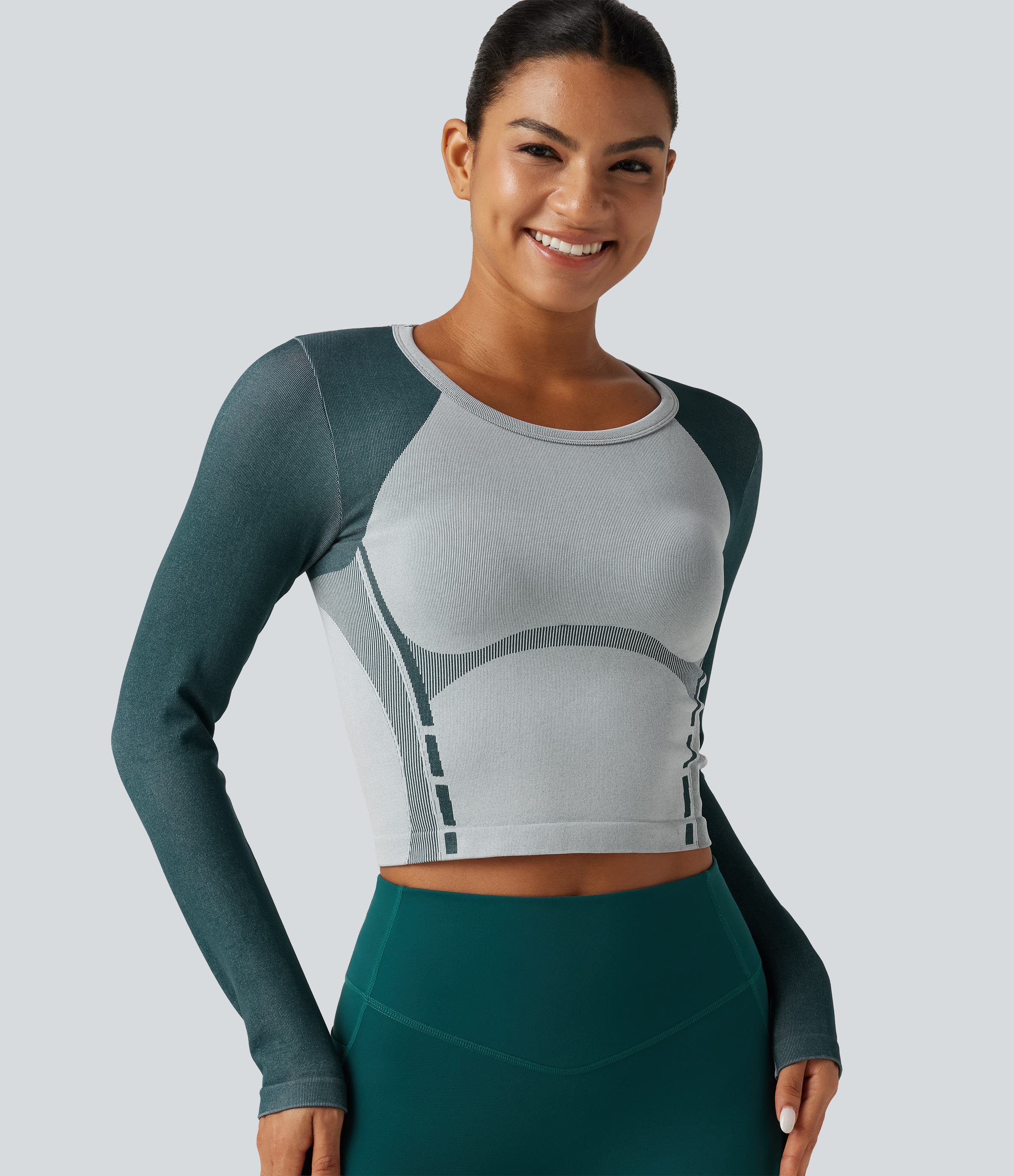 OneForm Seamless Flow Color Block Round Neck Long Sleeve Running Sports Top