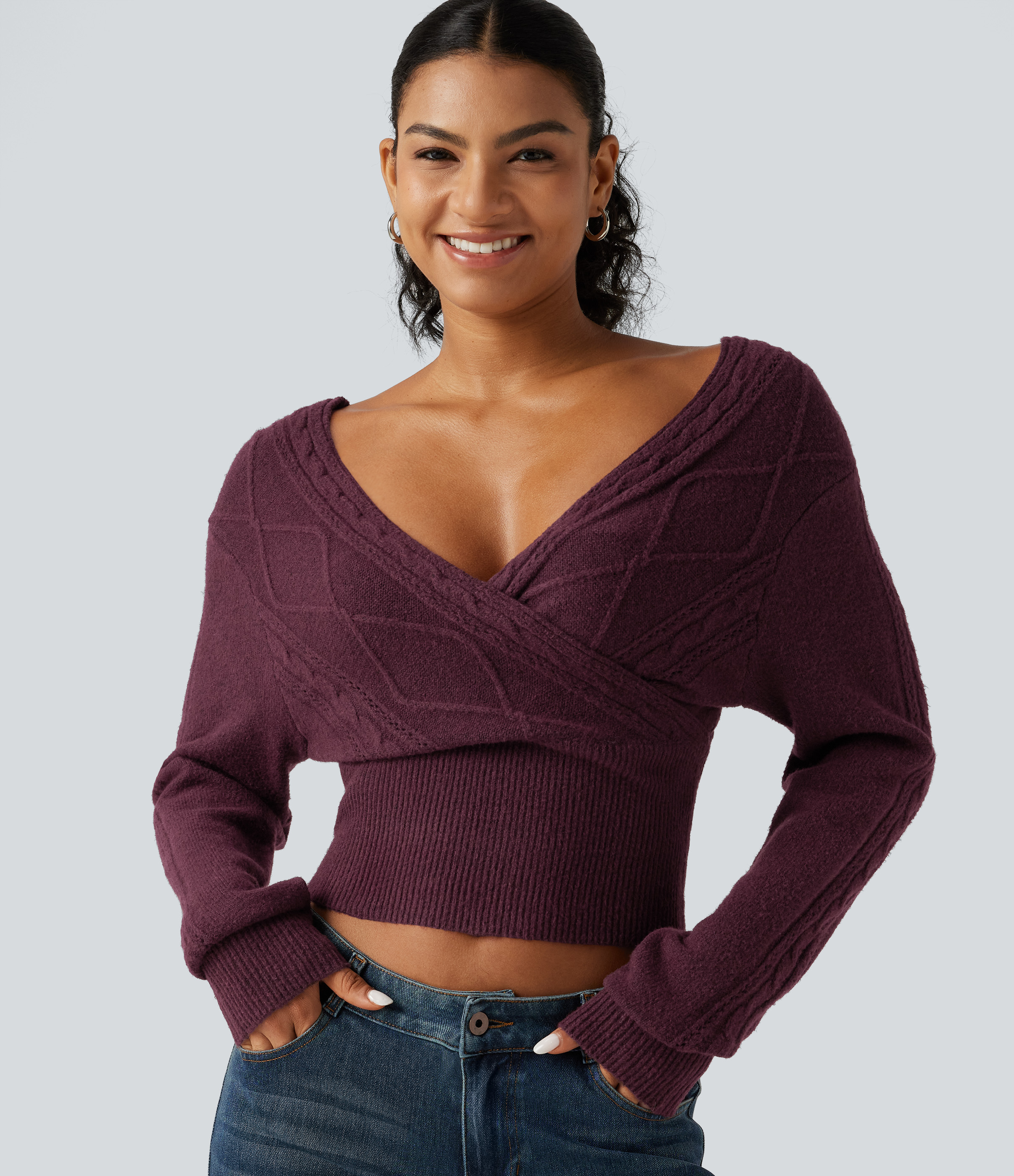 V Neck Long Sleeve V Back Casual Jumper