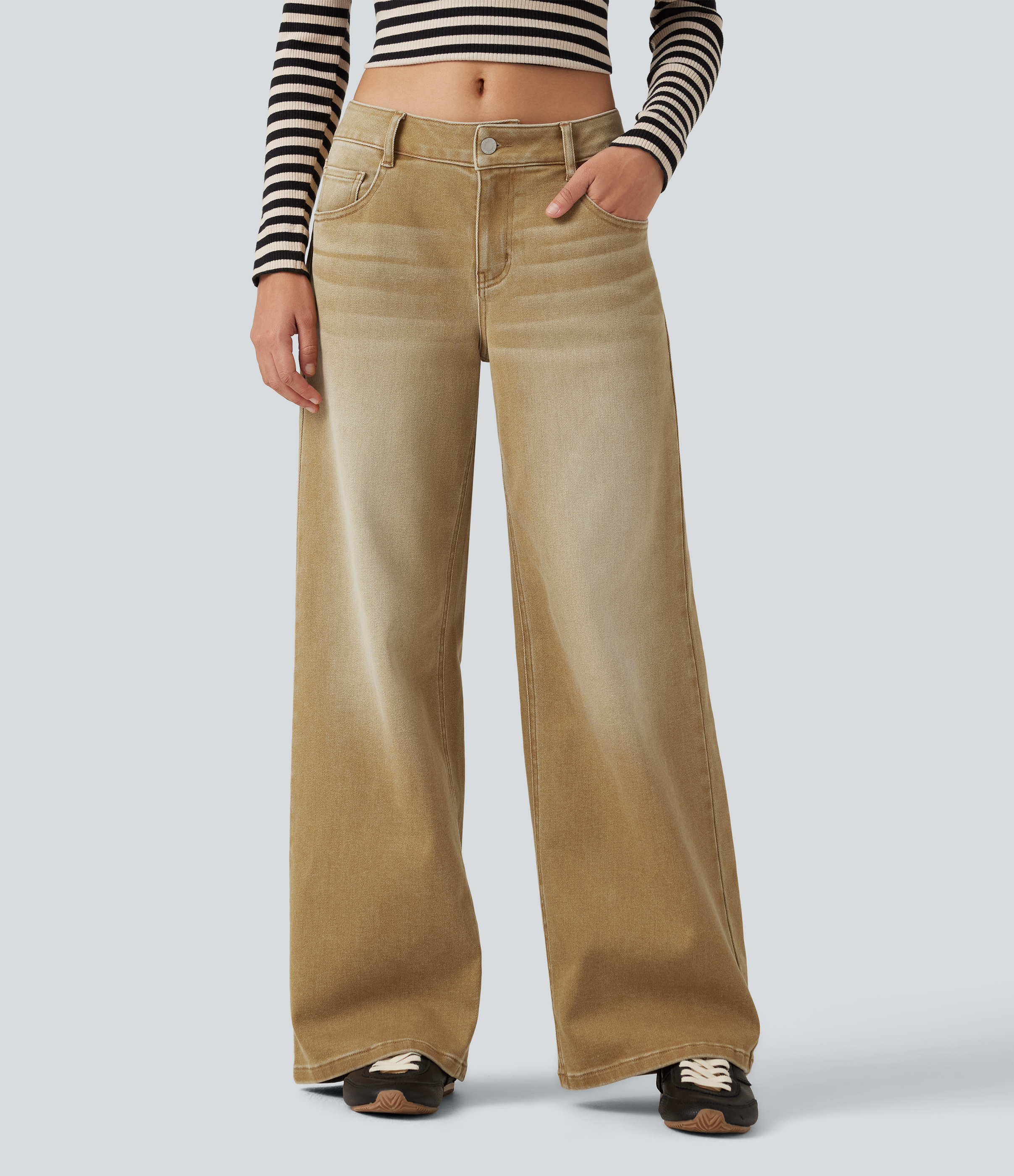 Low Rise Wide Leg Colorful Casual Jeans with Pockets