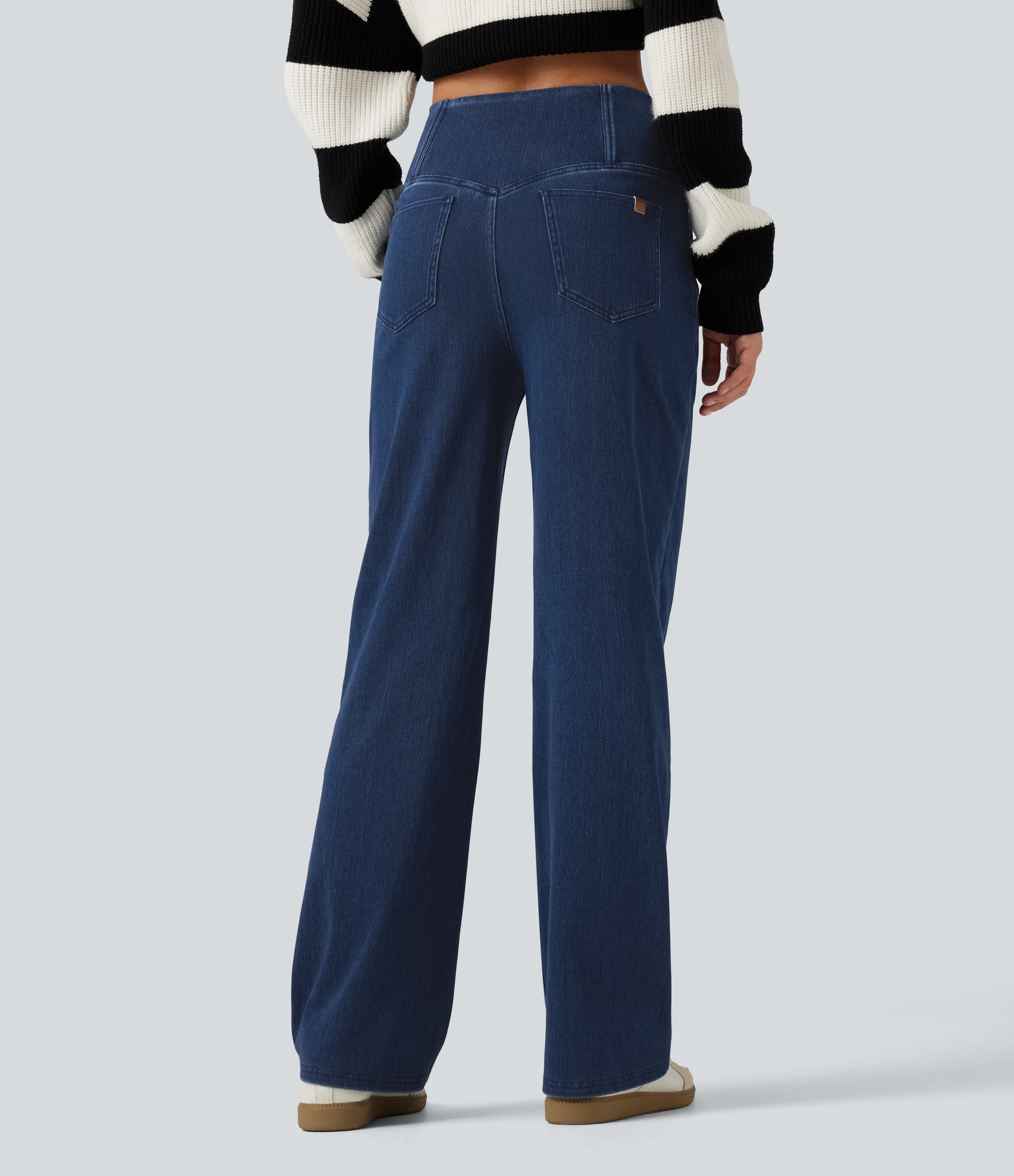 Pageant Blue Denim Halara Flex™ magas derekú, hasformázó, egyenes szárú hétköznapi farmernadrág zsebekkel / 2