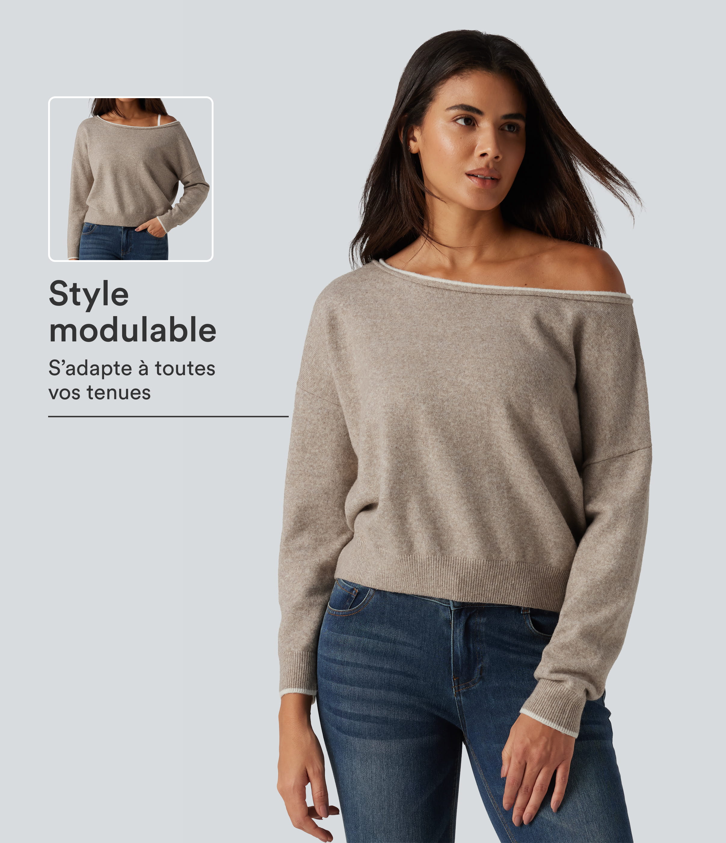 Oatstone Beige Pull asymétrique manches longues / 1