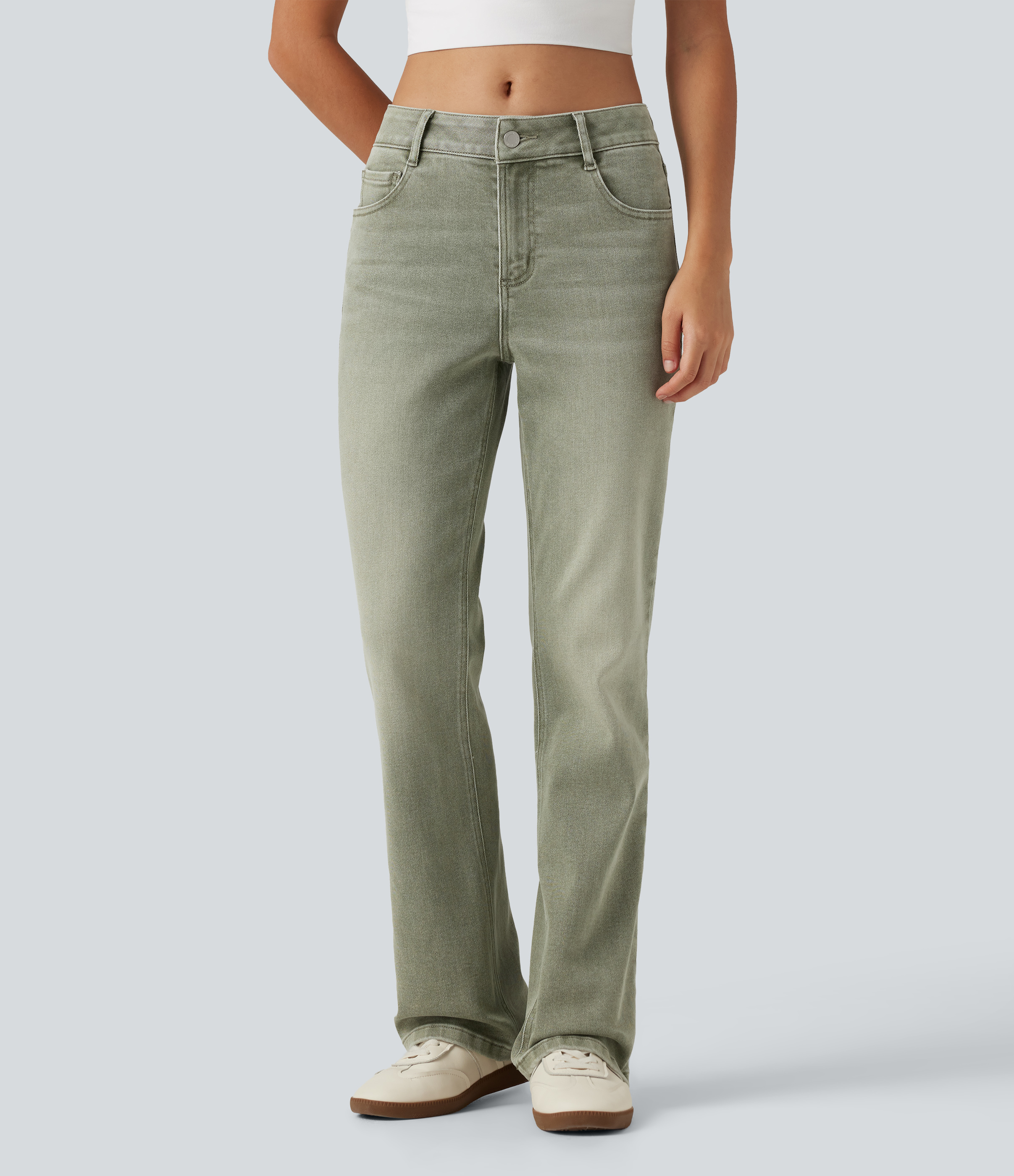 Low Rise Bootcut Colorful Casual Jeans with Pockets