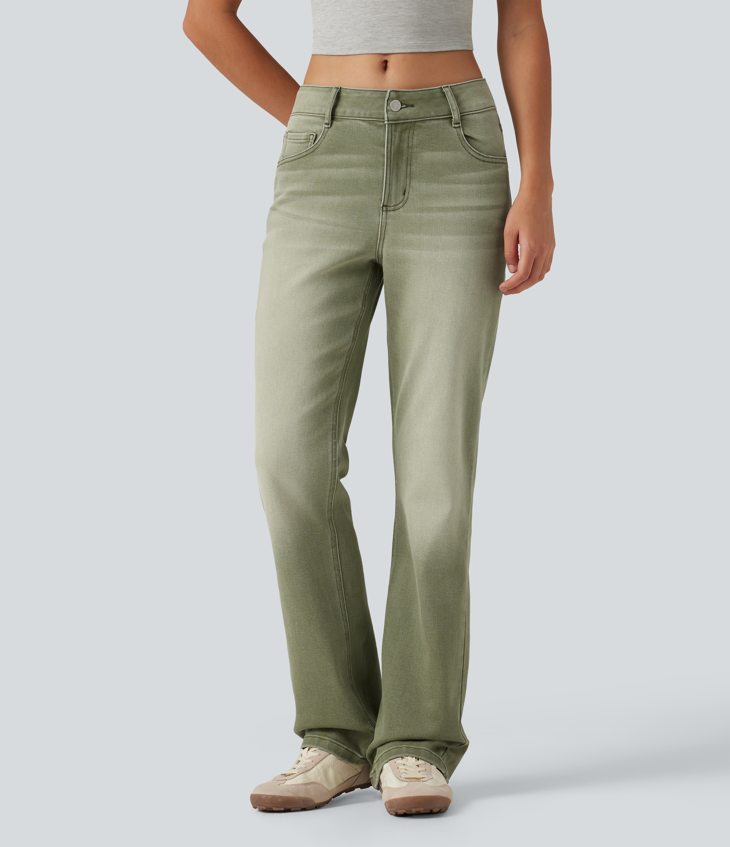 Low Rise Bootcut Colorful Casual Jeans with Pockets