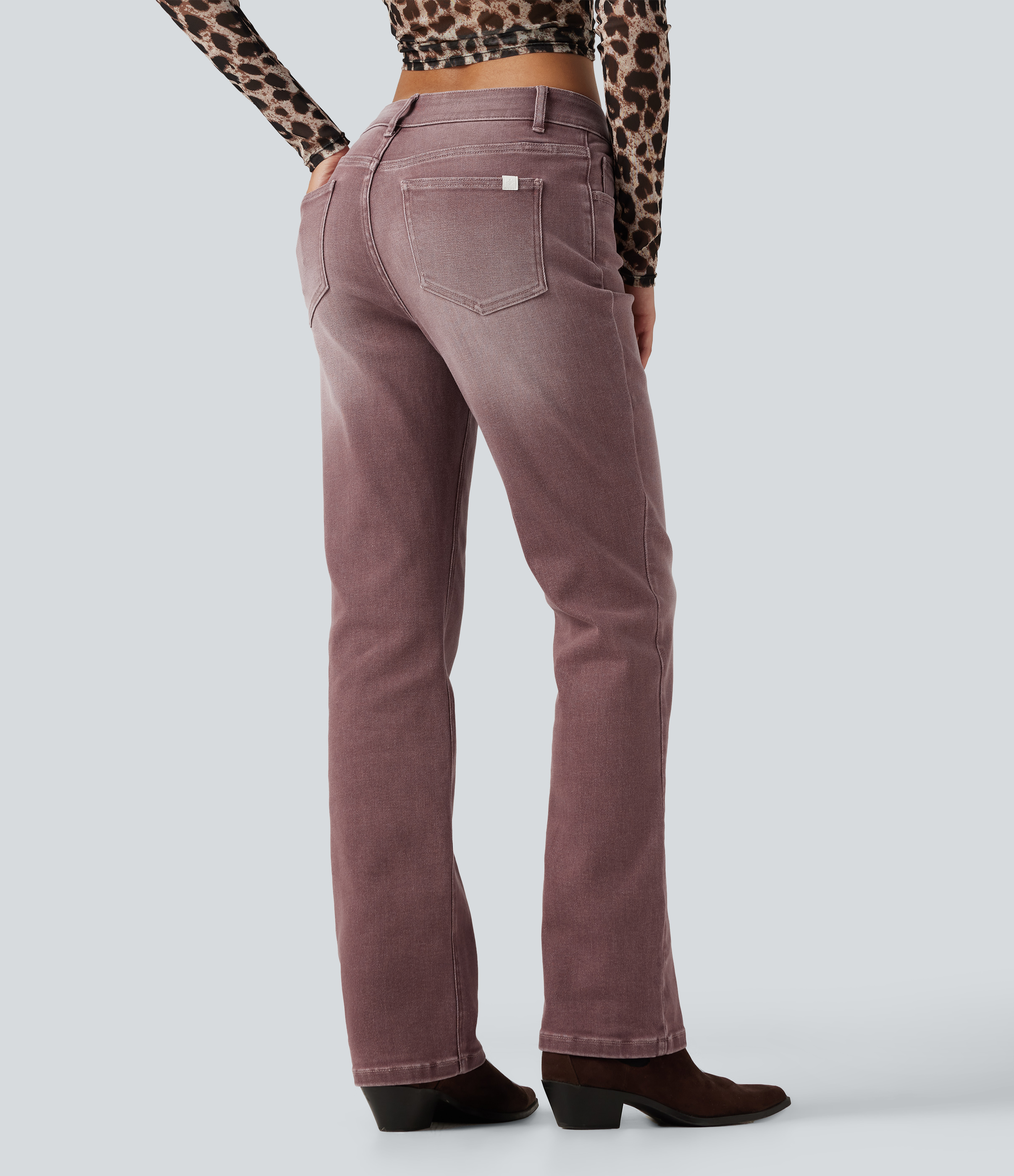 Desert Rose Pink Jean bootcut coloré à taille basse avec poches / 2