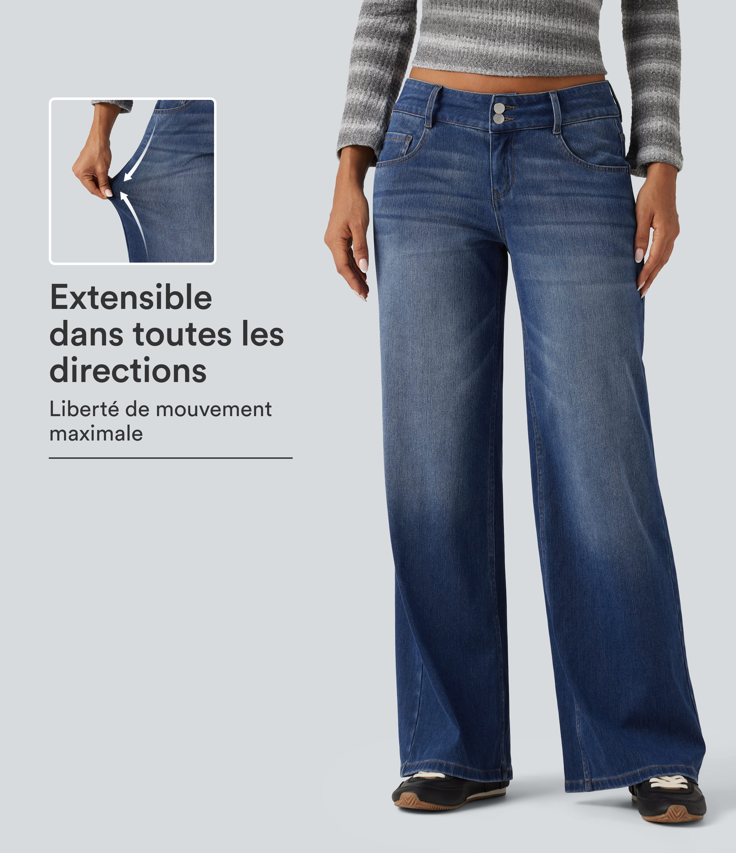 Tide Blue Denim Jean large Halara Flex™ taille basse avec poches / 1