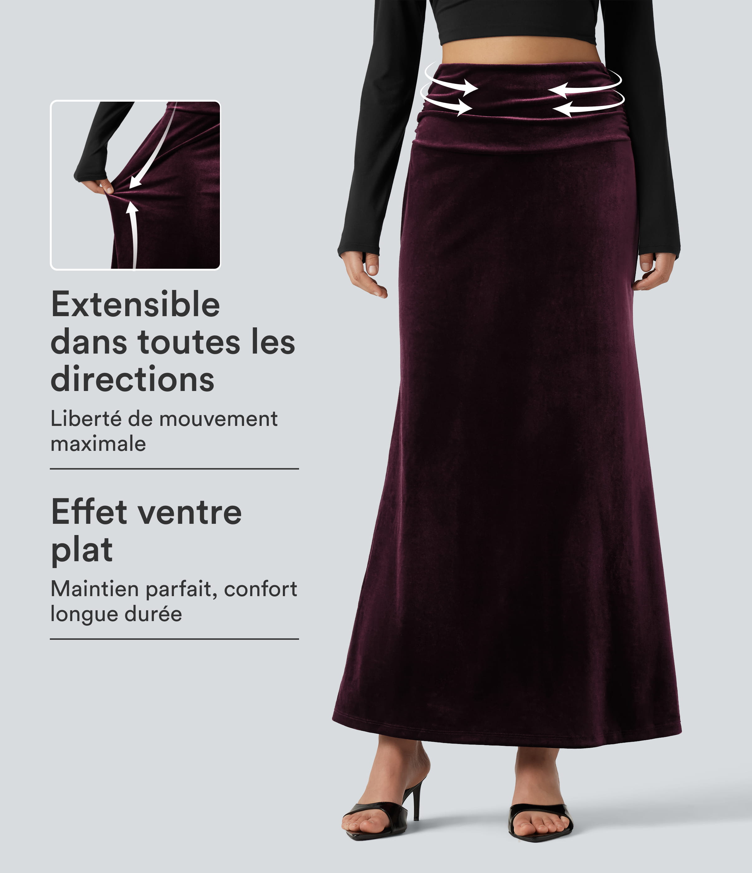 Dusky purple Jupe maxi sirène en velours taille haute gainante et froncée / 1