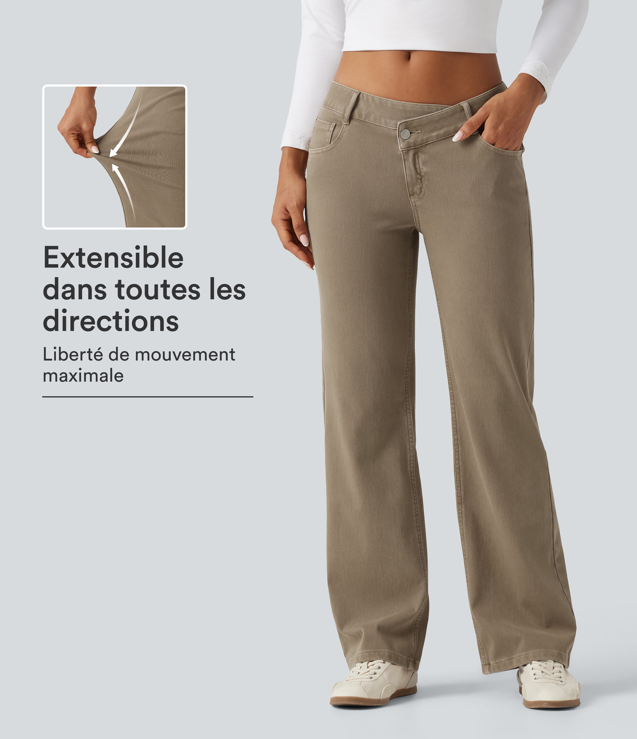 Jean droit Halara Flex™ taille basse asymétrique coloré avec poches