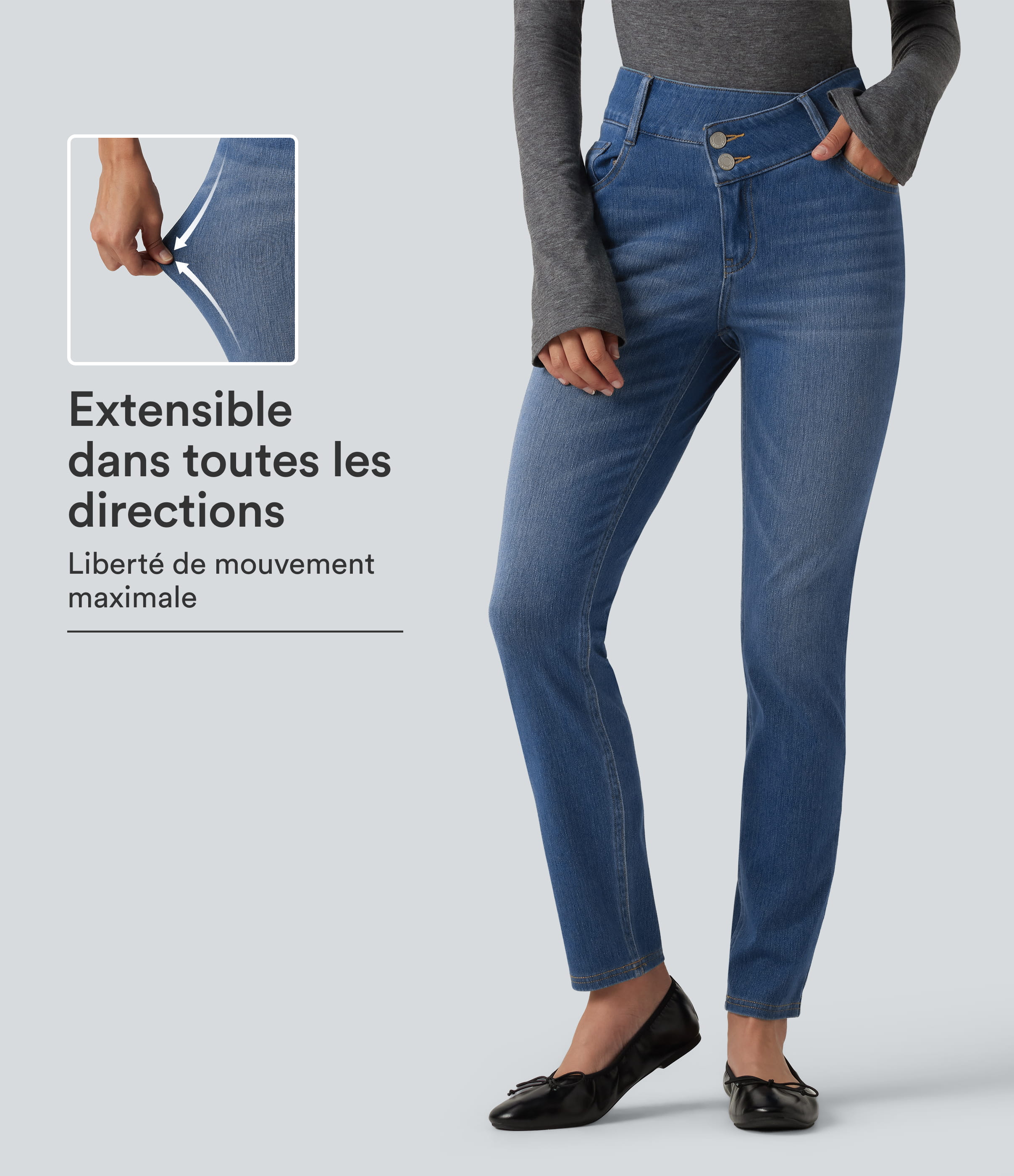 Jean skinny Halara Flex™ taille mi-haute asymétrique avec poches