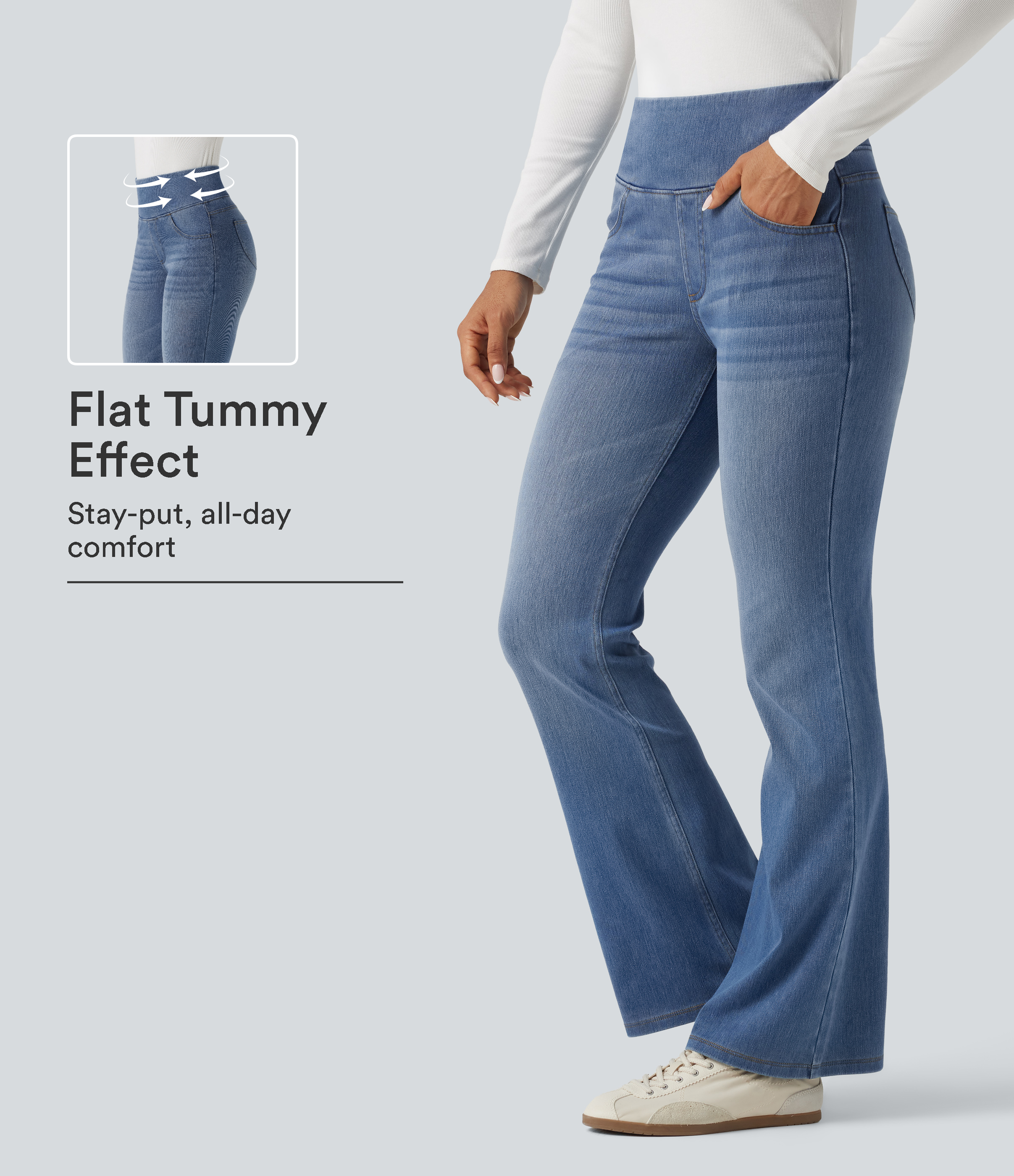 Blue Jasper Denim Halara Flex™ High Waisted Tummy Control Bootcut Casual Jeans with Pockets / 1