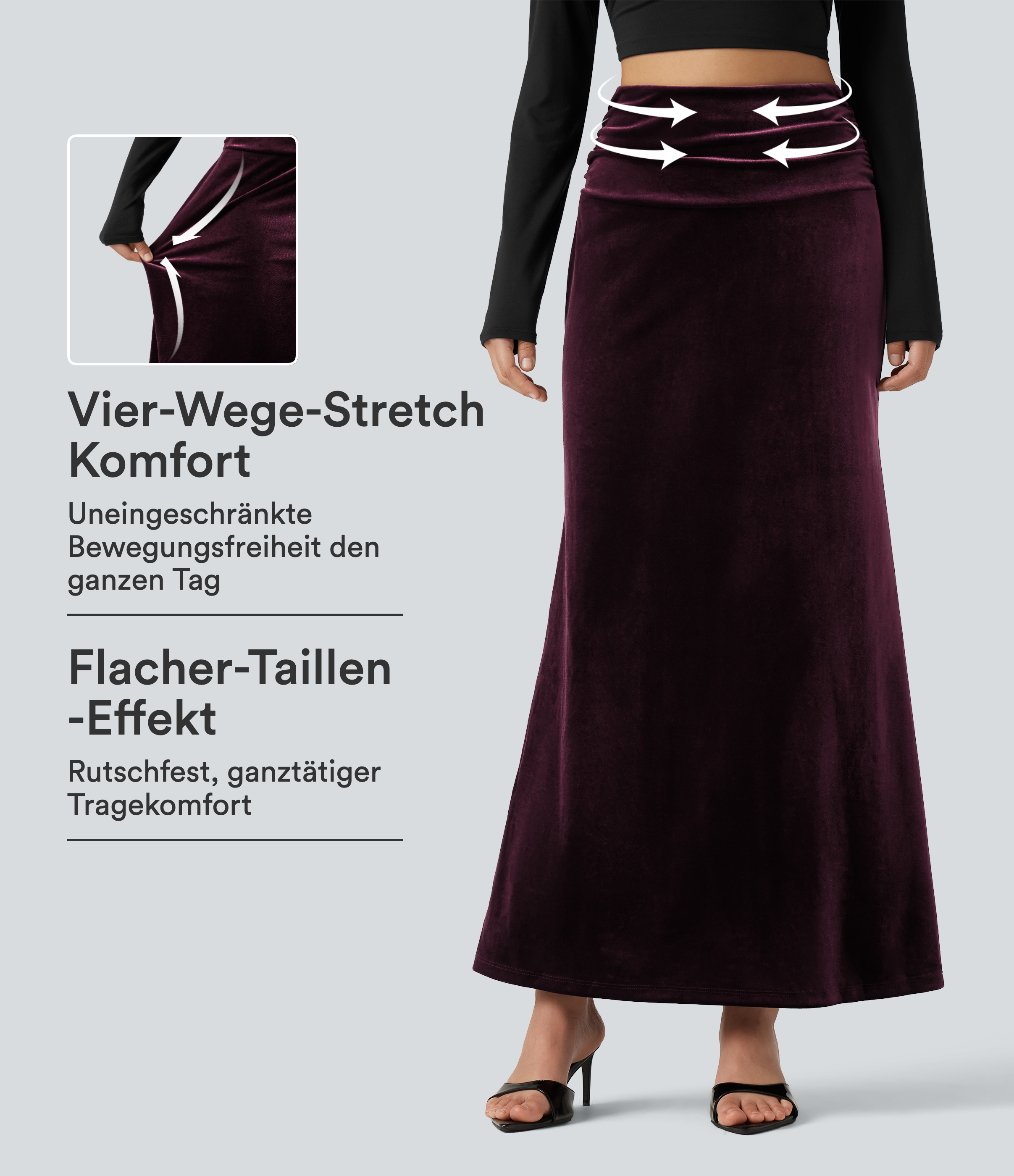 Dusky purple Geraffter Meerjungfrauen-Maxirock aus Samt mit hohem Bund und Bauchkontrolle / 1