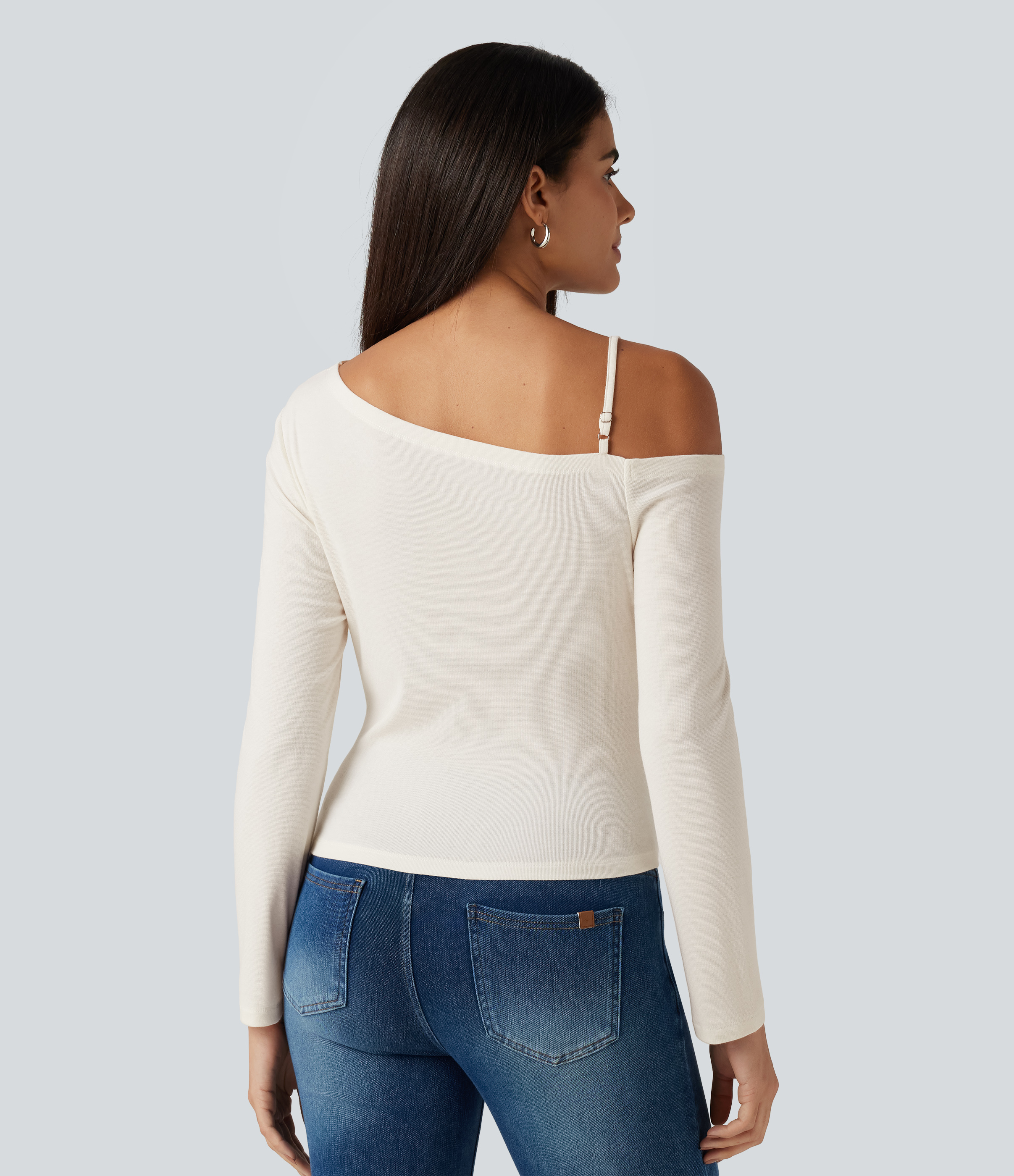 Jet Stream One Shoulder Long Sleeve 2-in-1 Contrast Lace Casual Top / 2