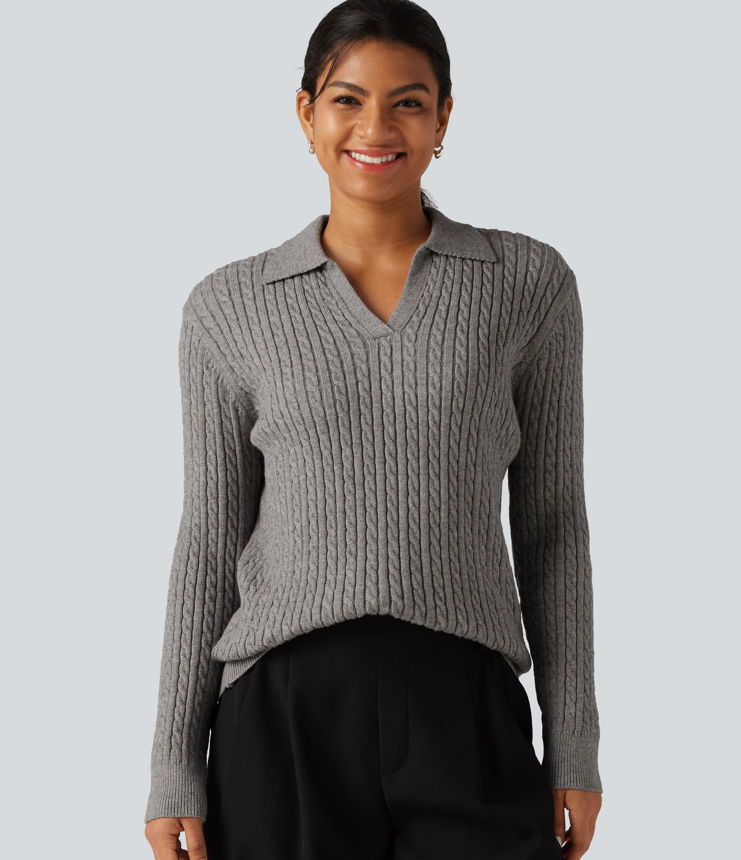 Lapel Long Sleeve Work Sweater