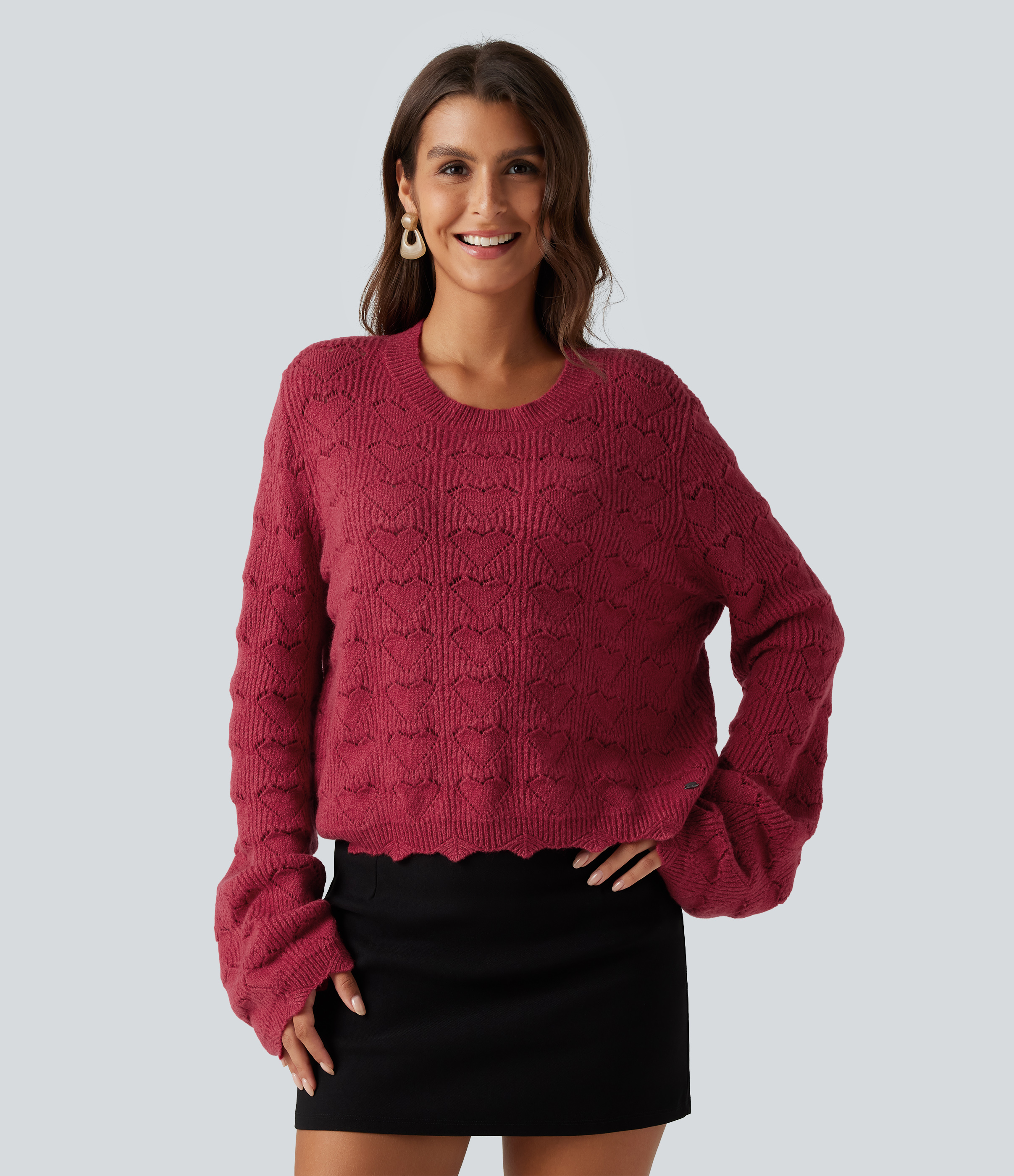 Round Neck Dropped Shoulder Long Sleeve Casual Sweater