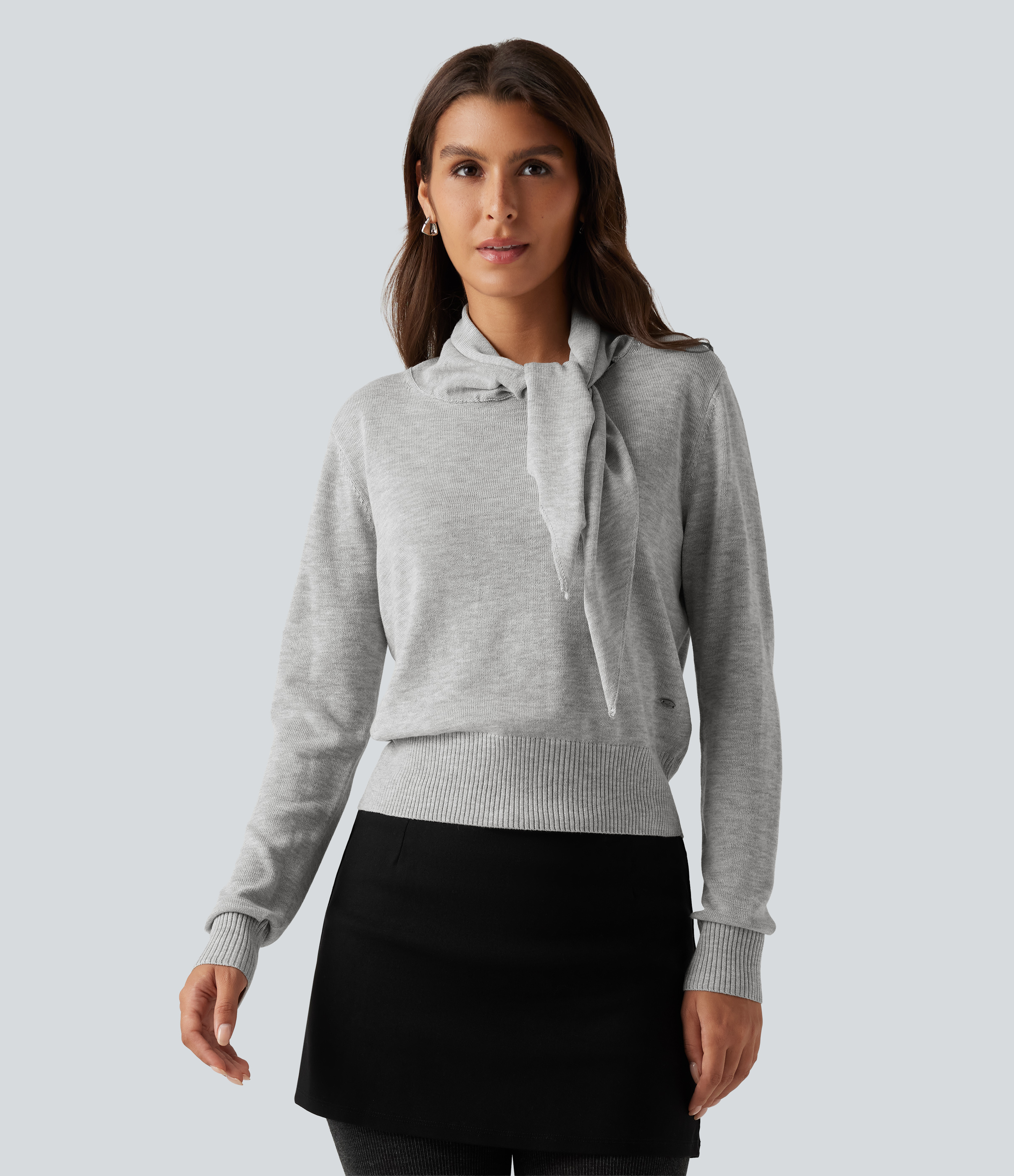 Scarf Tie Long Sleeve Casual Sweater