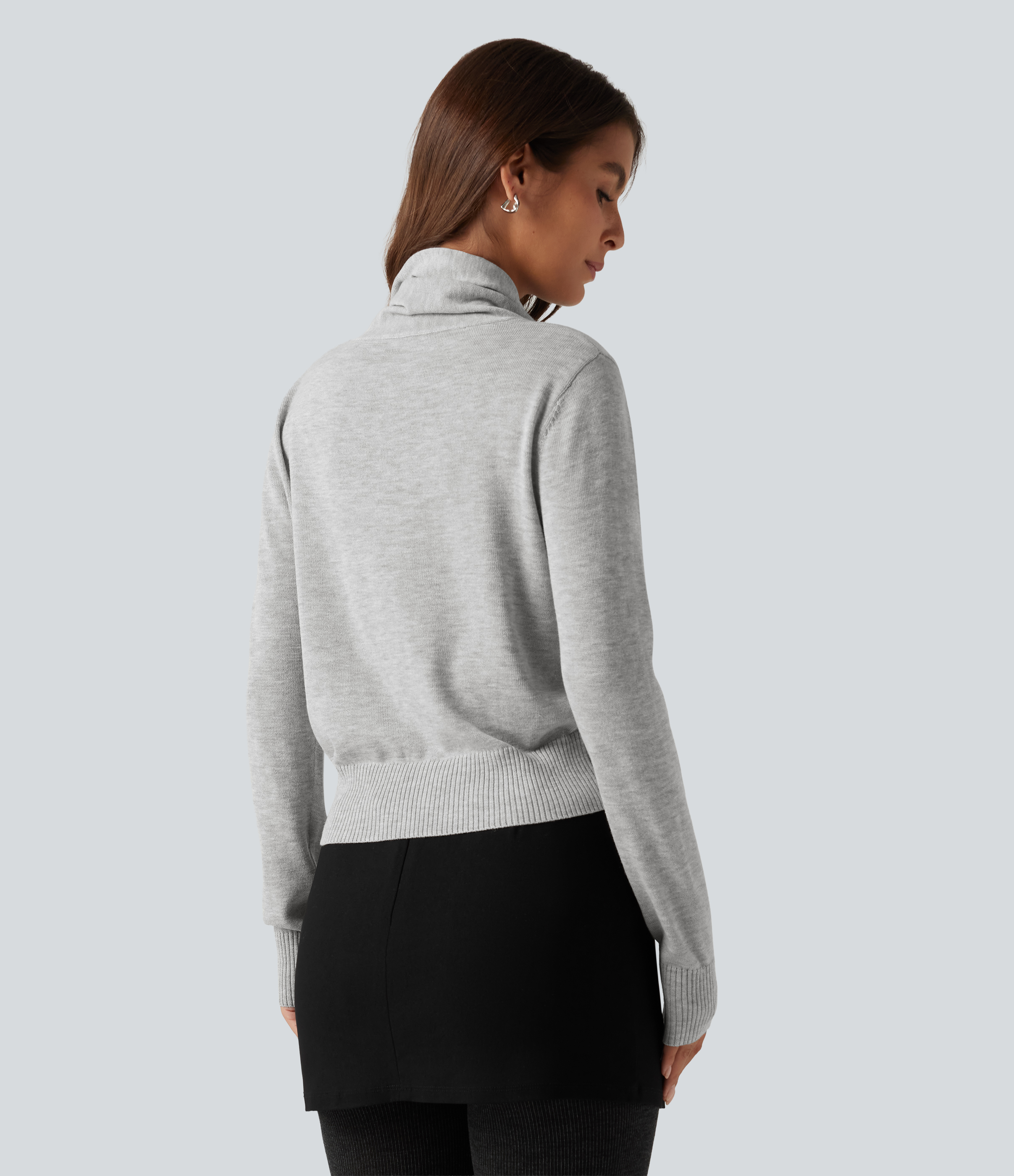 Fog Gray Scarf Tie Long Sleeve Casual Sweater / 2