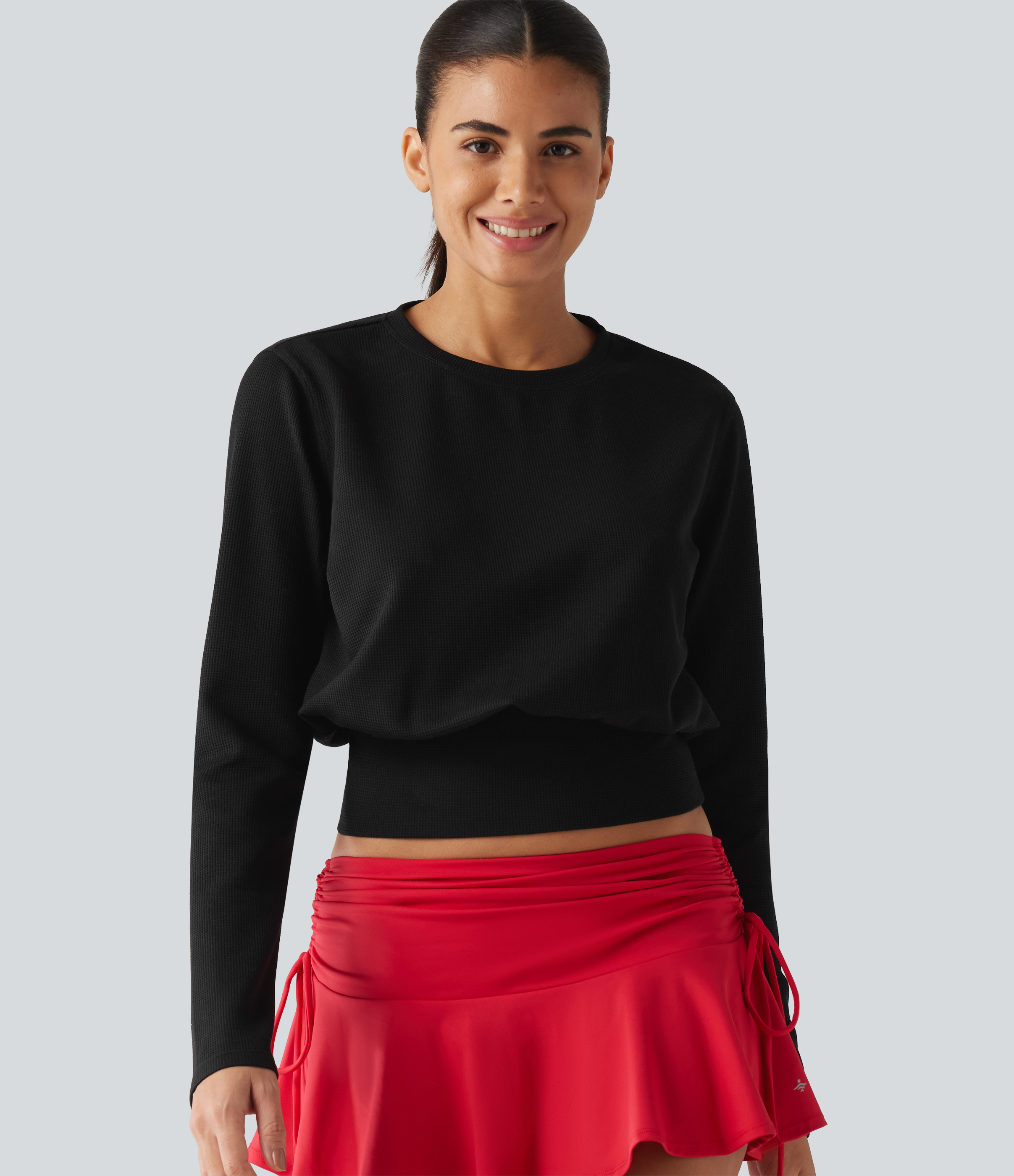 Halara Round Neck Long Sleeve Waffle Yoga Sports Top