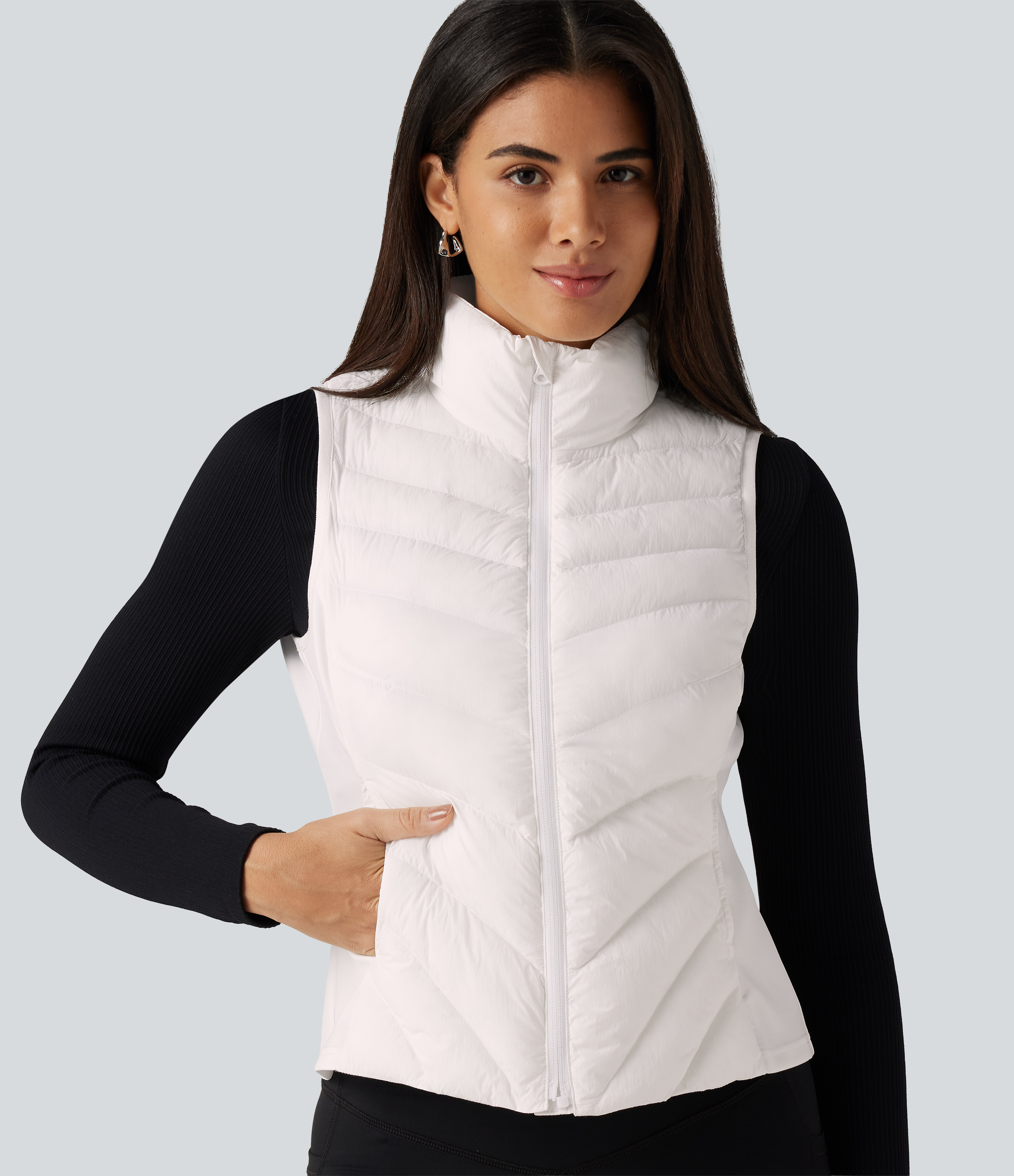 High Neck Slim Casual Padded Vest with Pockets