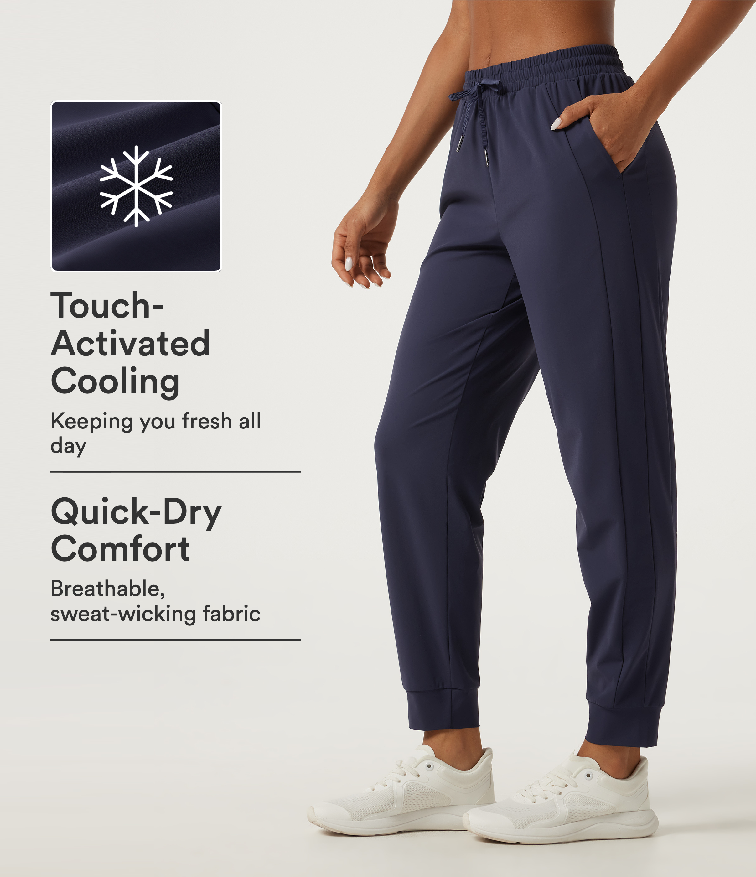 Mid Rise Drawstring Tapered Quick Dry InstantCool Running Joggers with Pockets