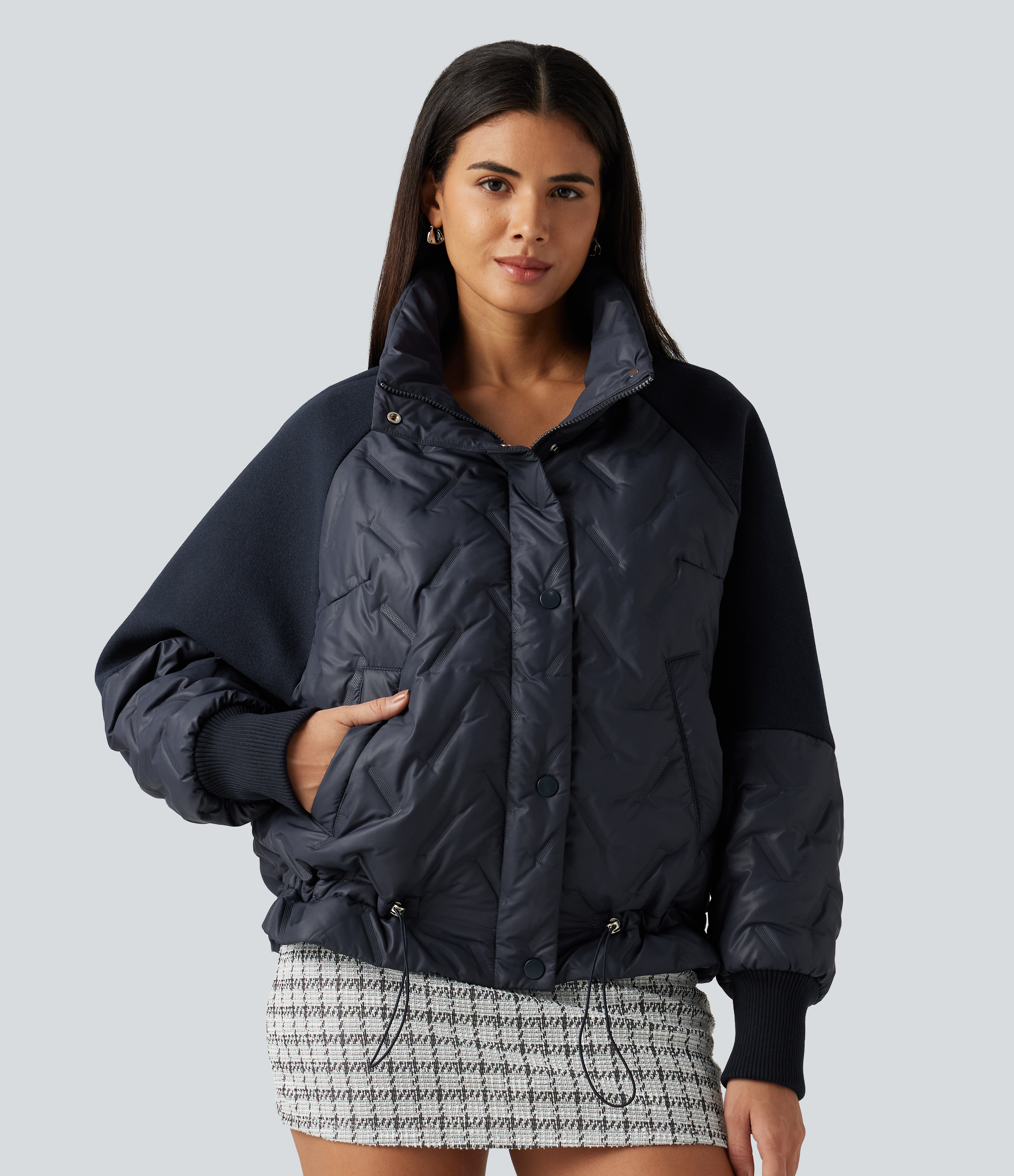 High Neck Long Sleeve Casual Padded Jacket with Pockets