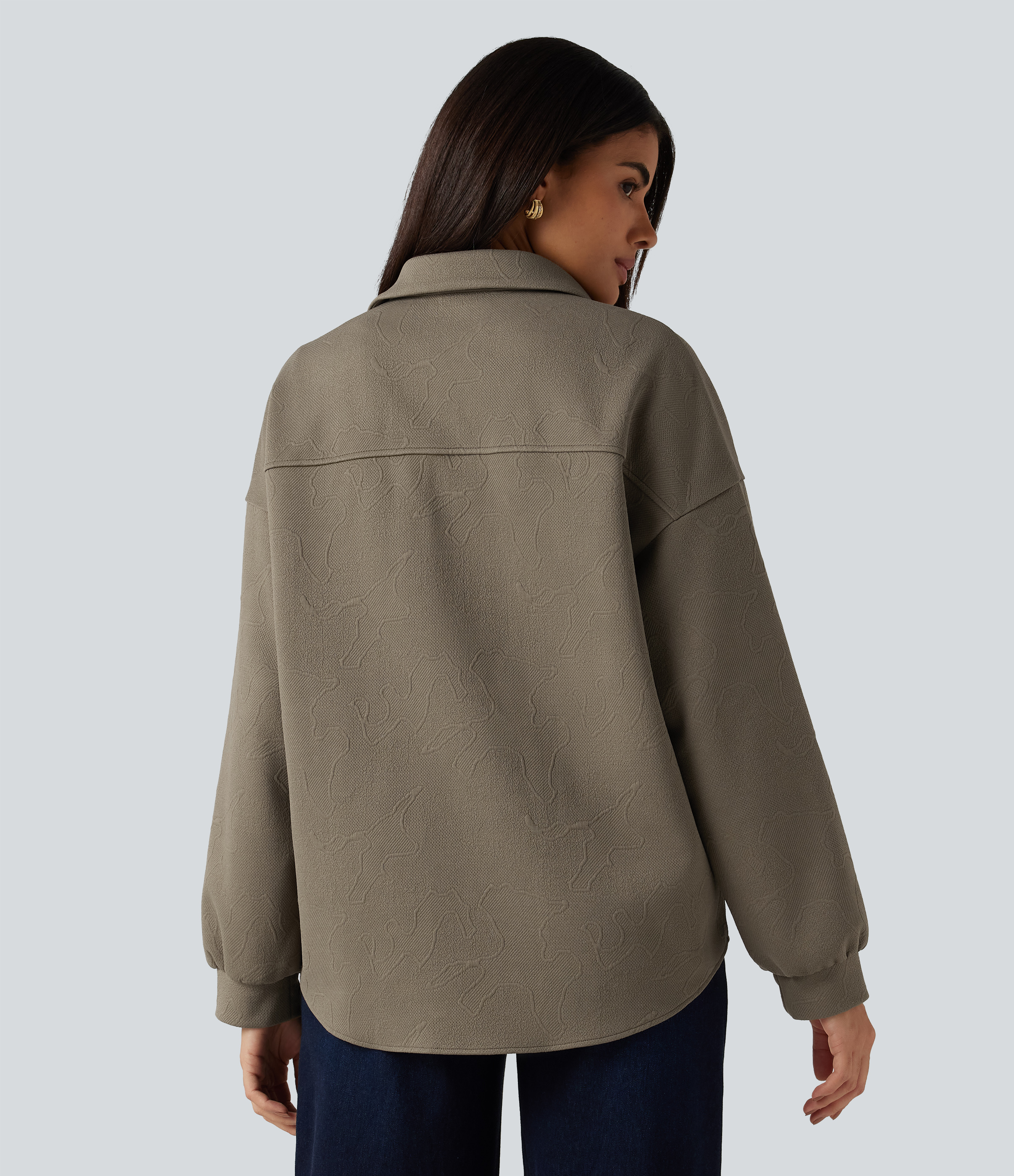 Birch Brown Veste à col chemise et manches longues avec imprimé géométrique / 2