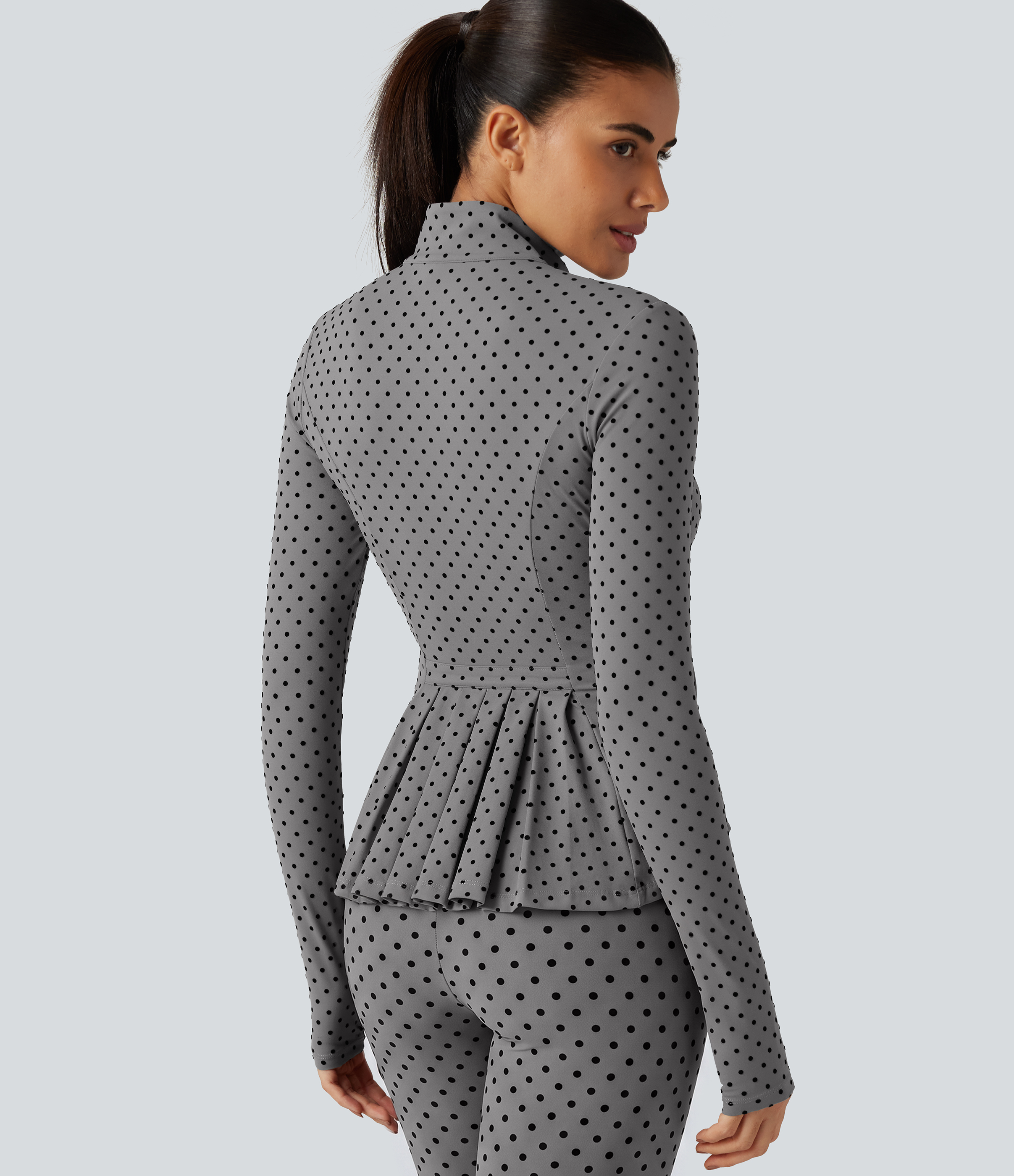 Halara UltraSculpt™ Stand Collar Long Sleeve Thumb Hole Pleated Polka Dot Yoga Jacket with Pockets
