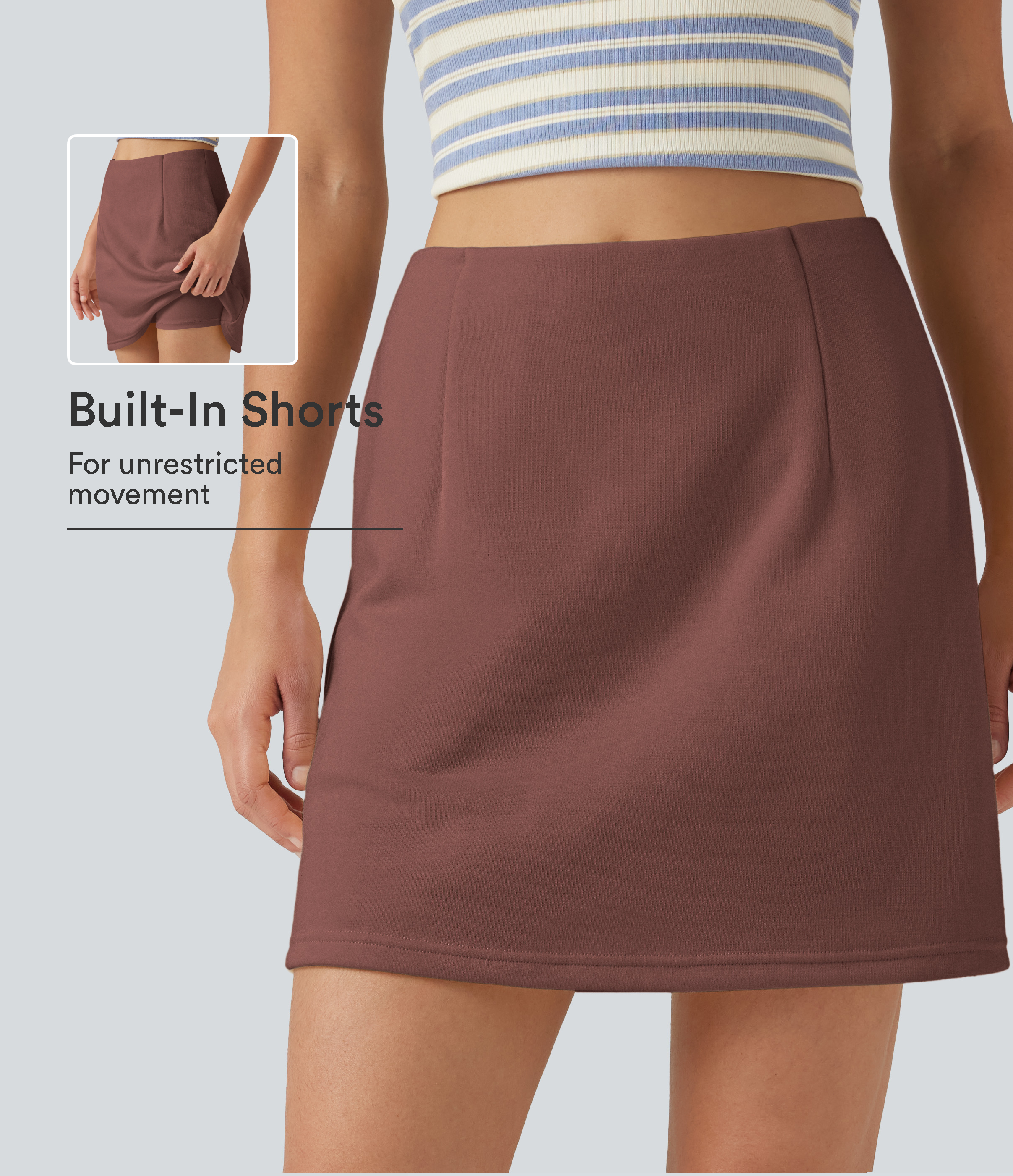 High Waisted 2-in-1 A Line Mini Casual Skirt with Pockets