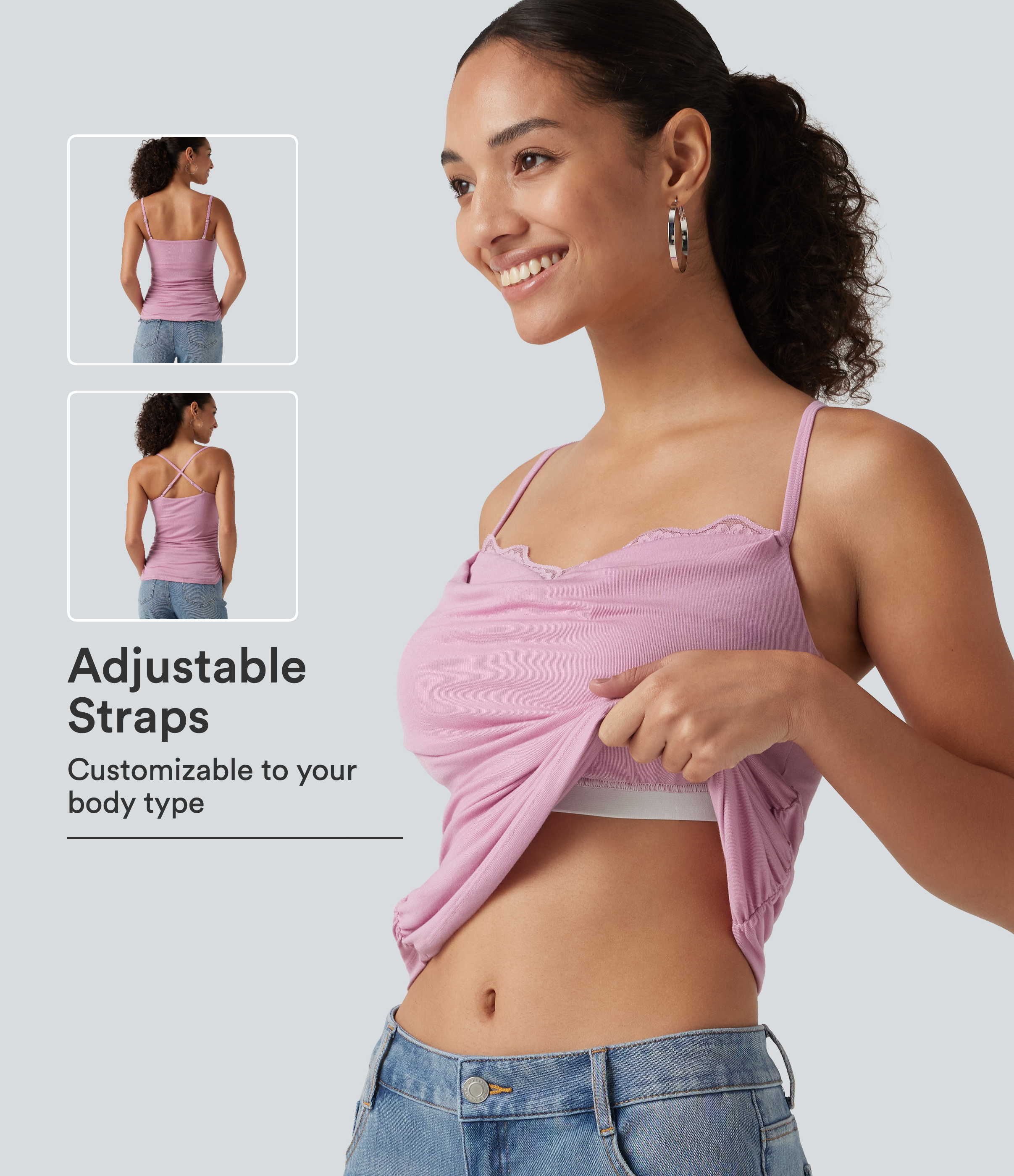 Ribbed Cowl Neck Contrast Lace Ruched Built-in Bra Casual Tank Top