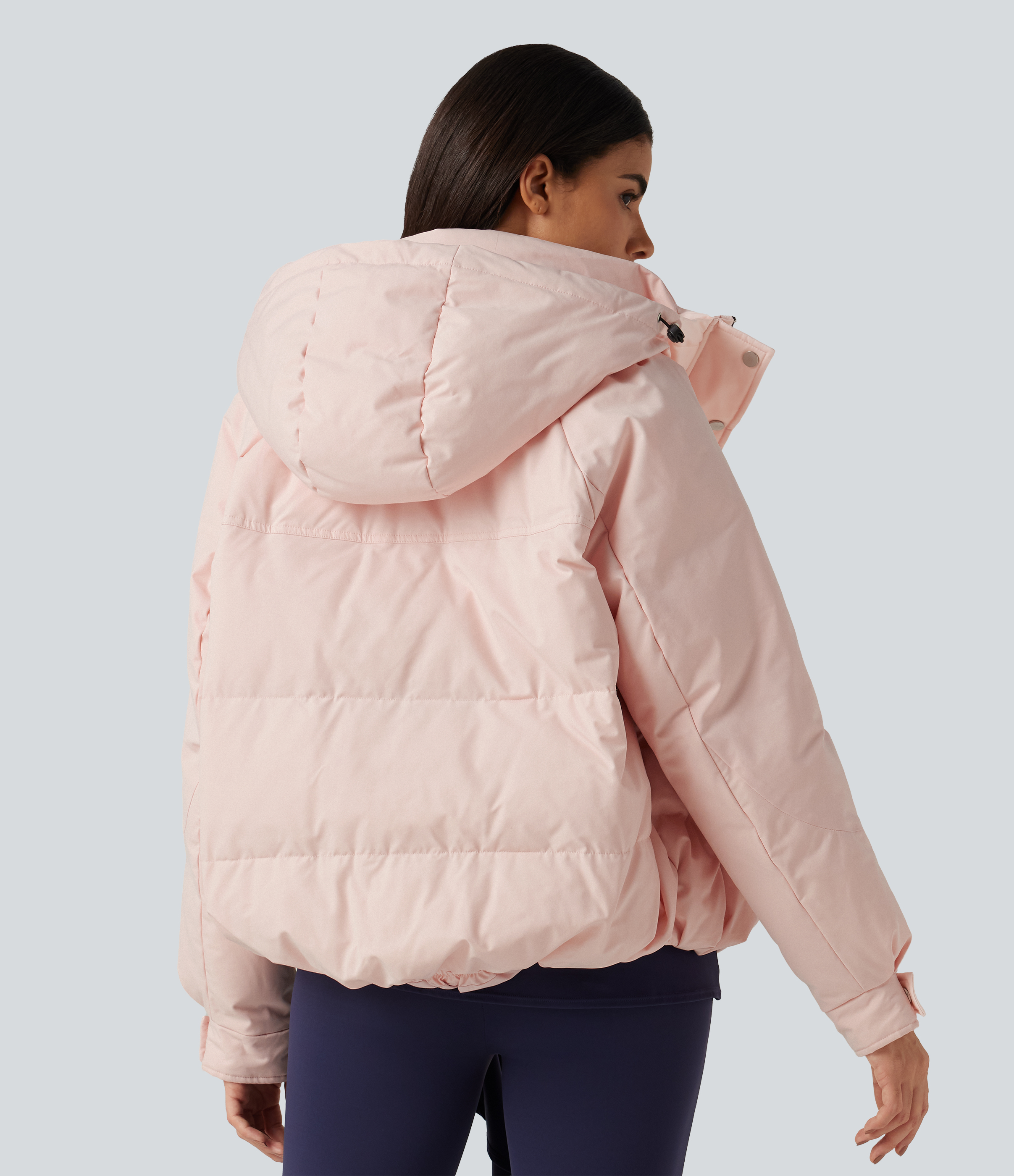Mauve Chalk Hooded Long Sleeve Plaid Casual Down Jacket with Pockets / 2
