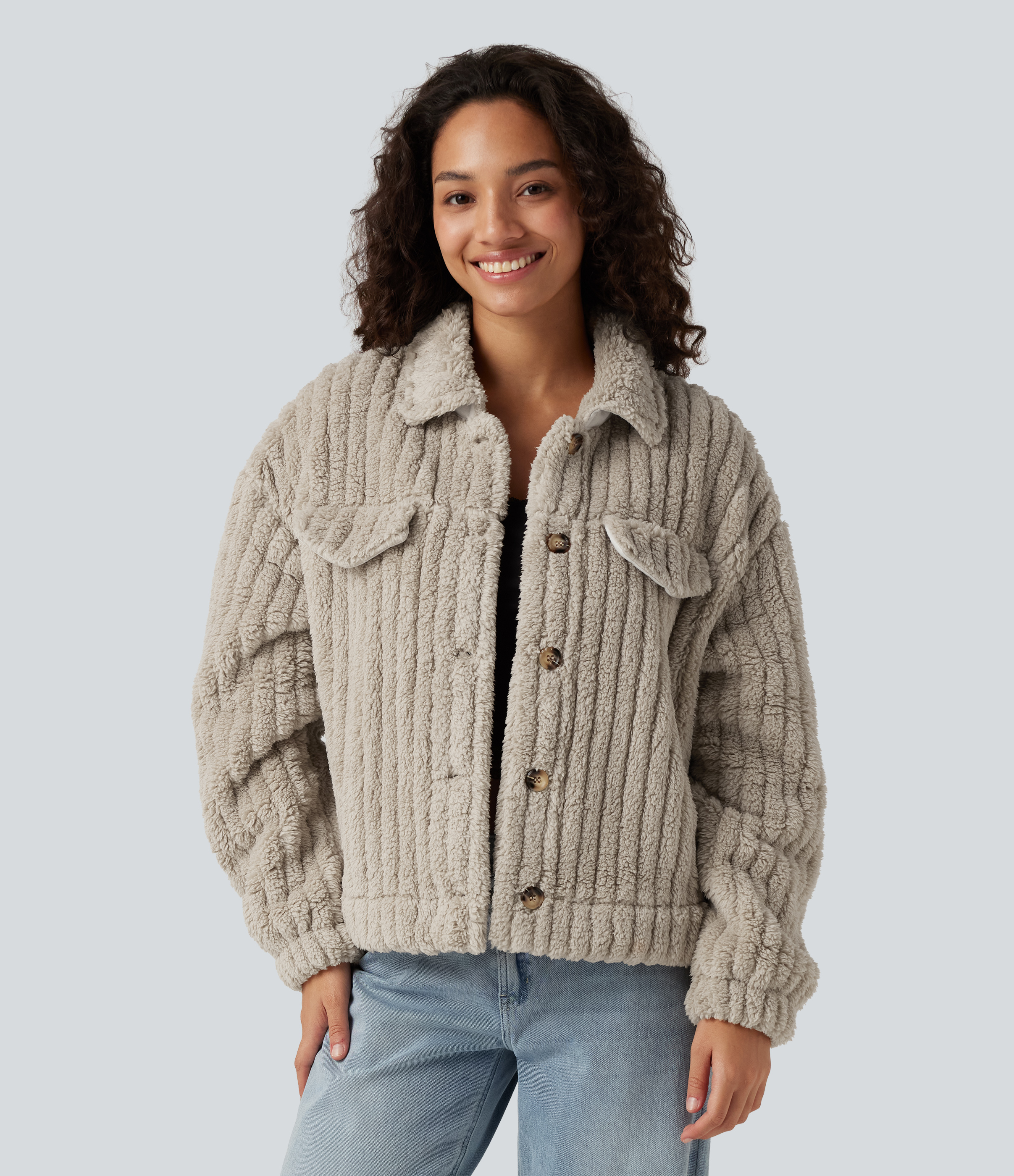 Veste Sherpa à manches longues, coupe décontractée