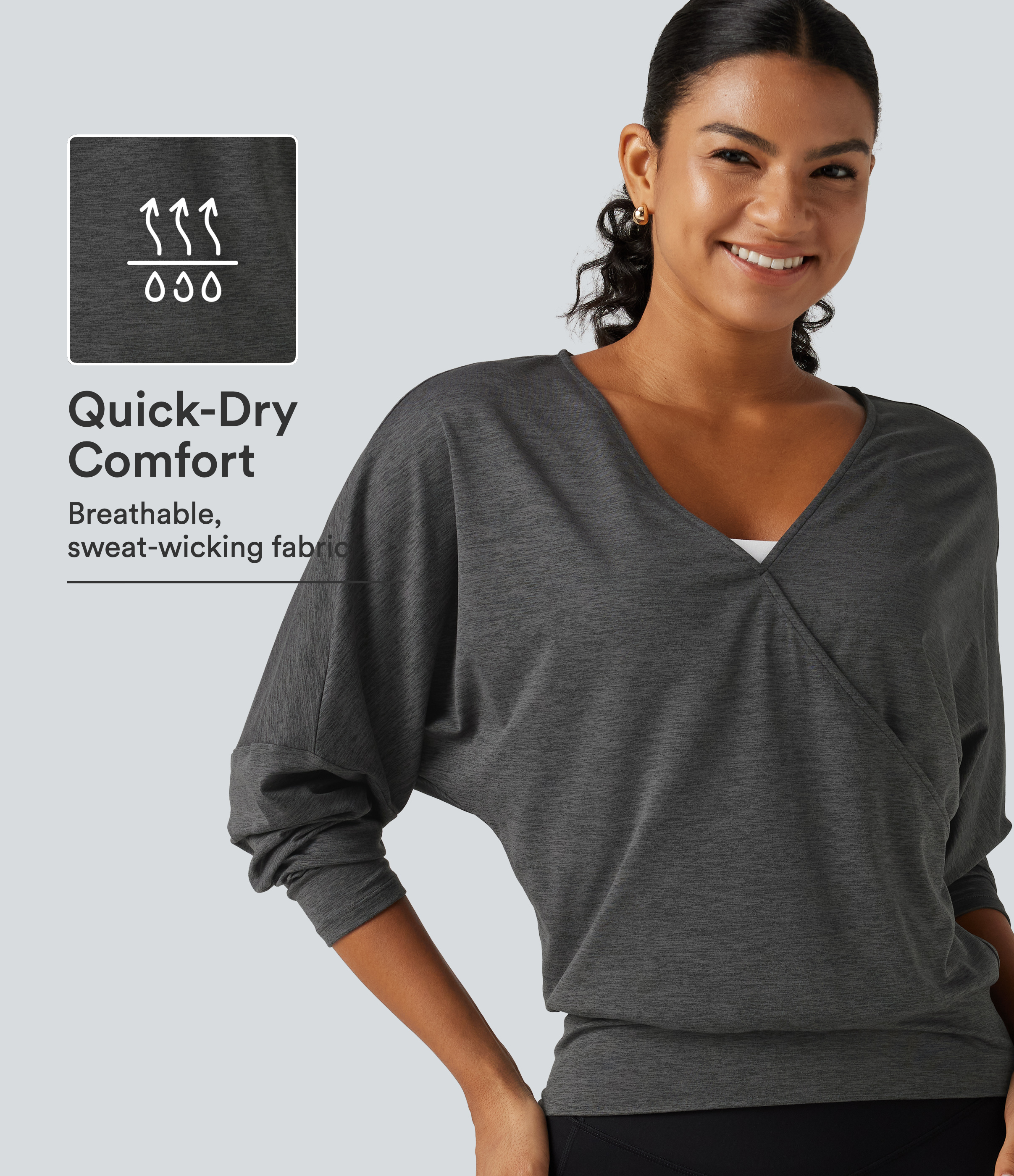Deep V Neck Dropped Long Sleeve Quick Dry Yoga Sports Top