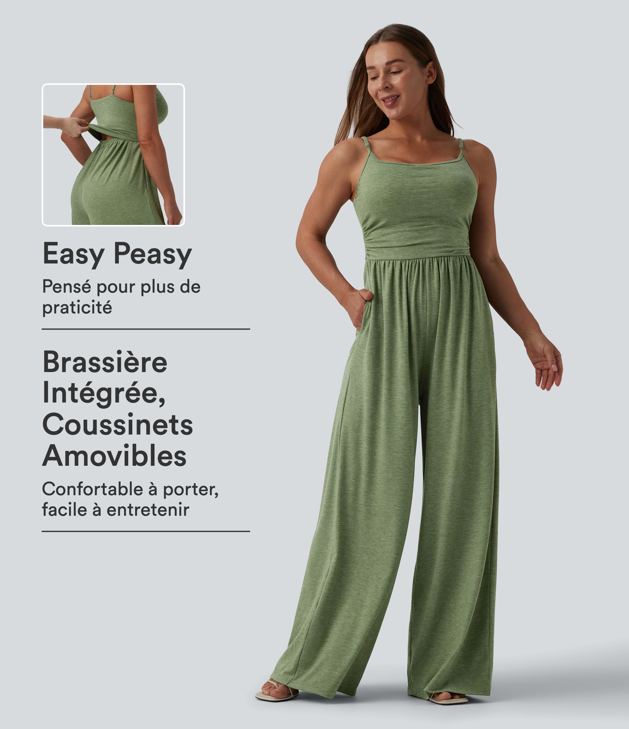 Combinaison décontractée large chinée froncée bretelles ajustables avec poches - Easy Peasy