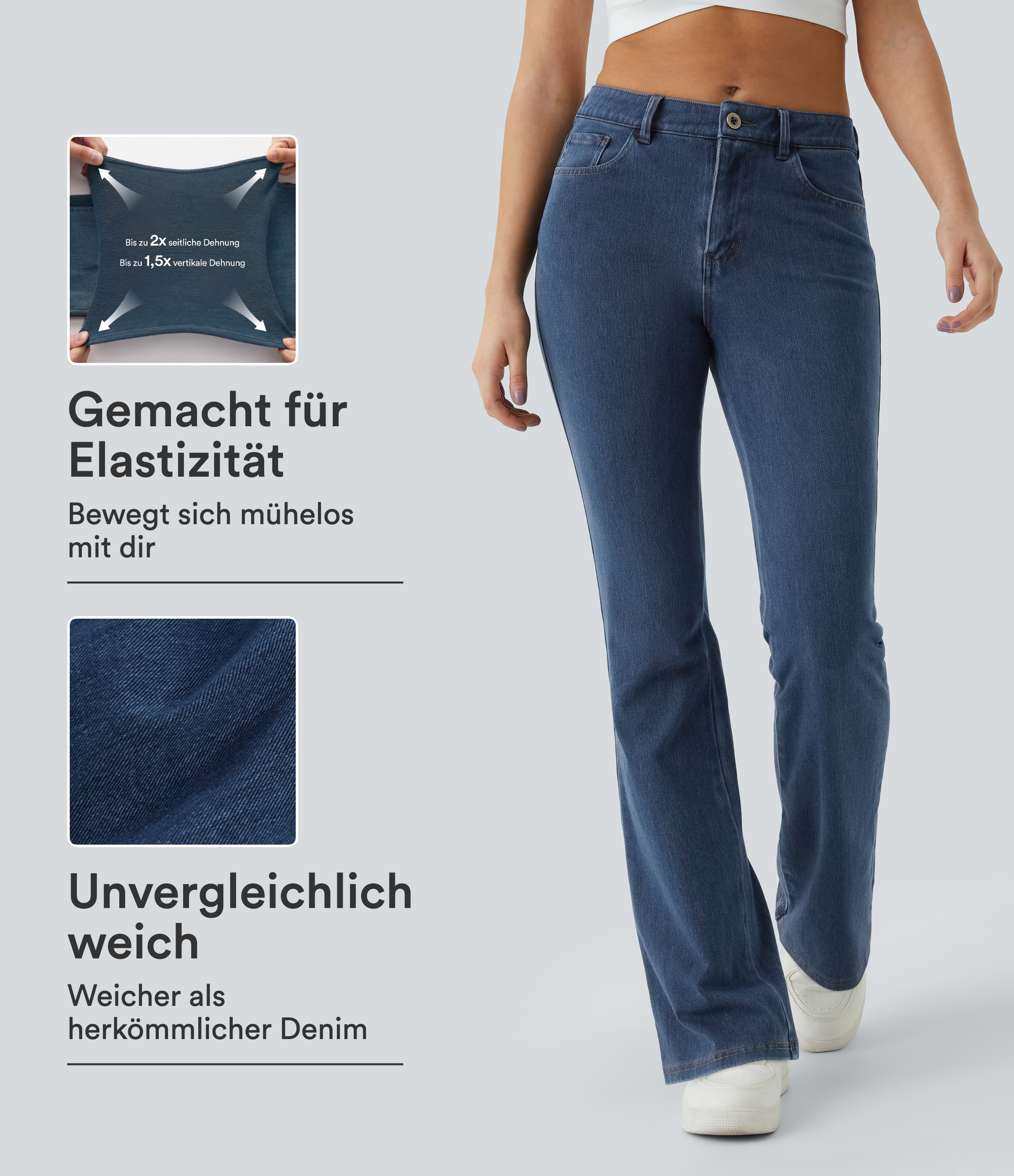 Halara Flex™ Lässige Bootcut-Jeans mit mittelhohem Bund und Knopftaschen