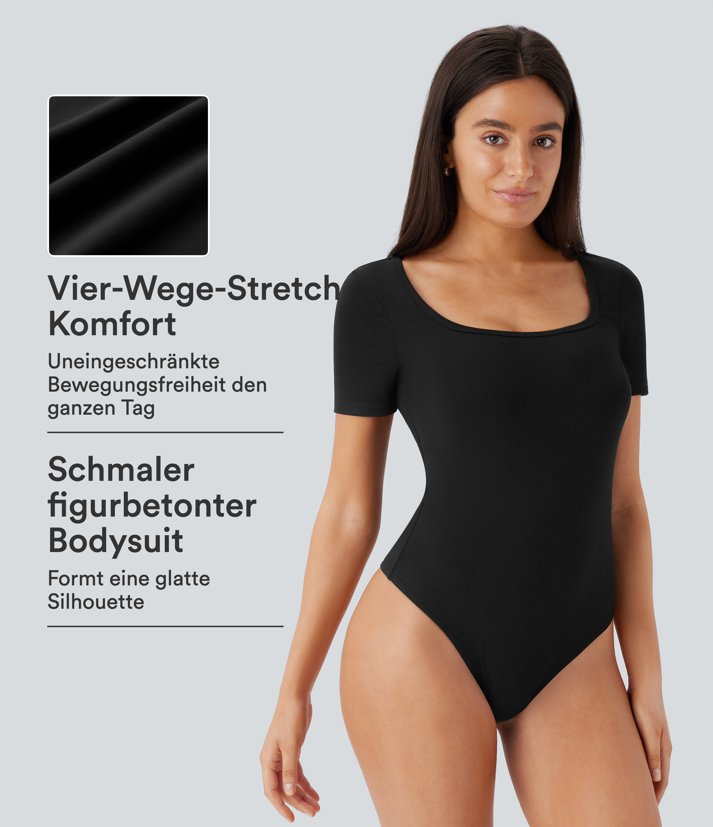 Enganliegender Arbeits-Body mit U-Ausschnitt und Druckknopfleiste