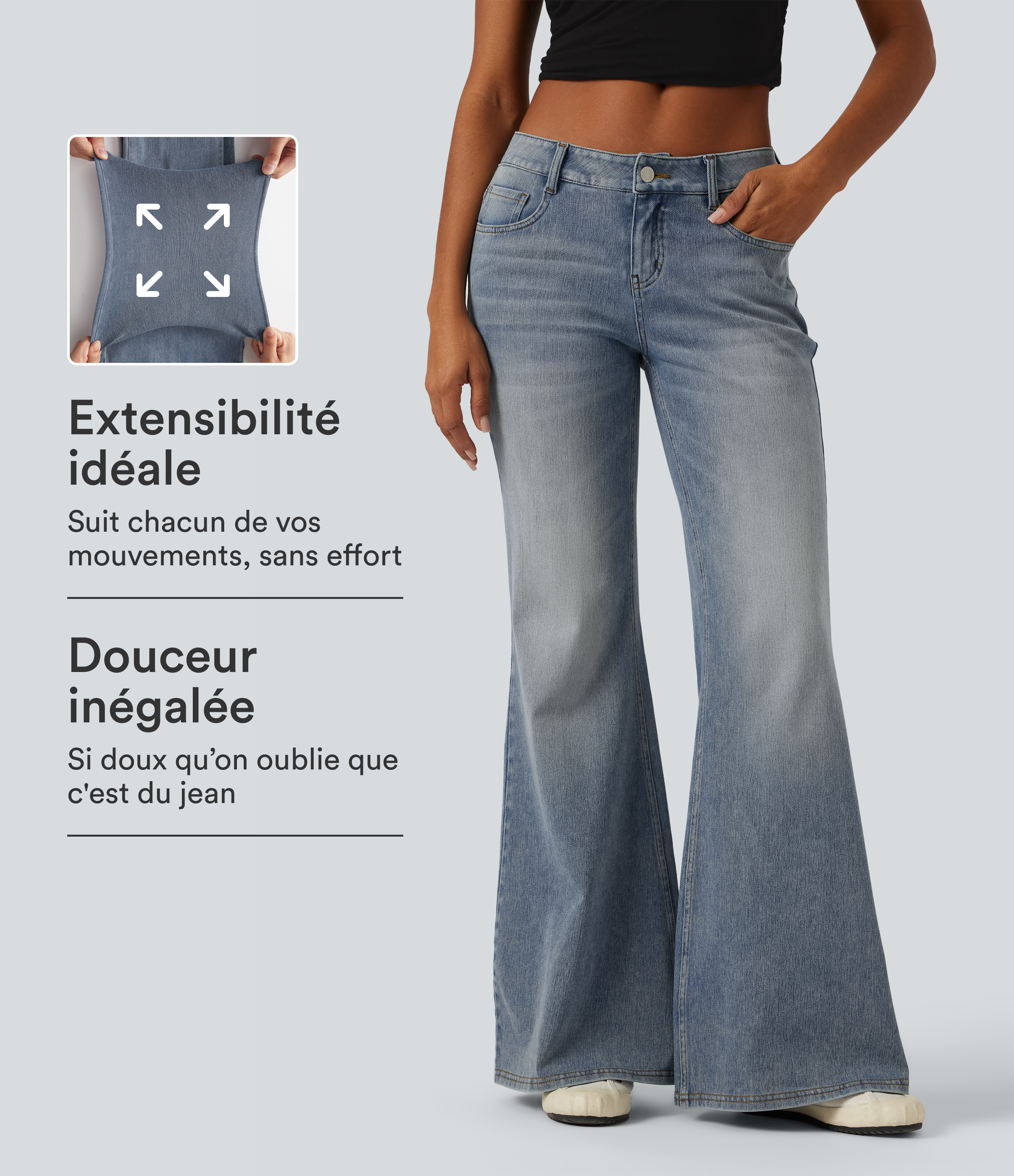 Sunset Blue Denim Jean flare Halara Flex™ taille basse avec poches / 1